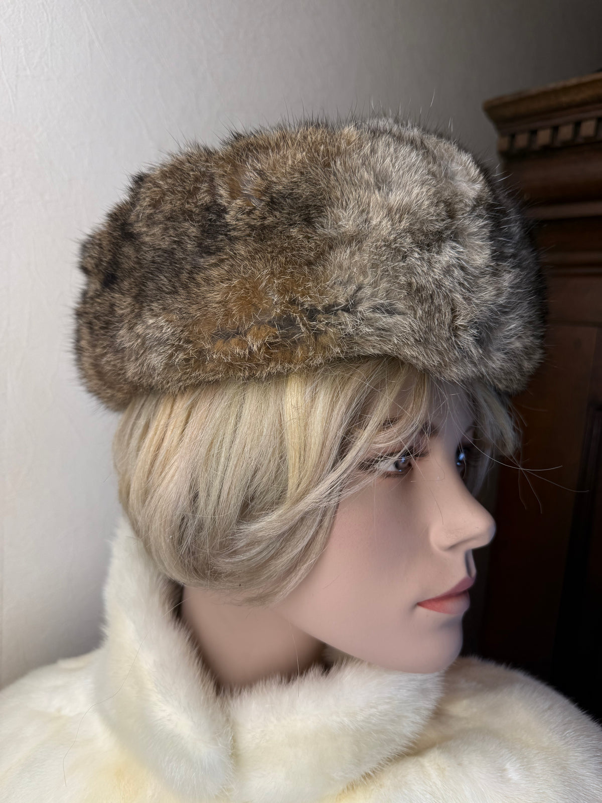 Vintage Kaninchenfell Ushanka Wintermütze Echtpelz Braun Russische Pelzmütze Unisex Trapper Hat