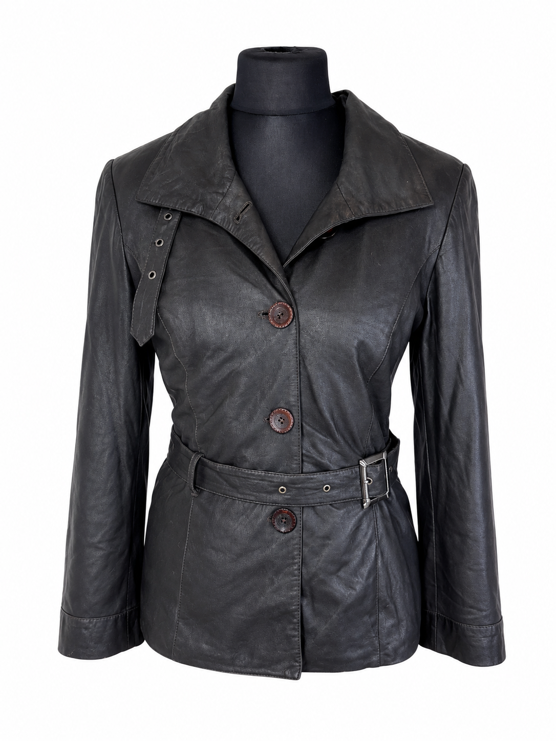 Franco di Marco Lederjacke Damen Gr. 42 Schwarz Echtleder Jacke mit Gürtel Vintage