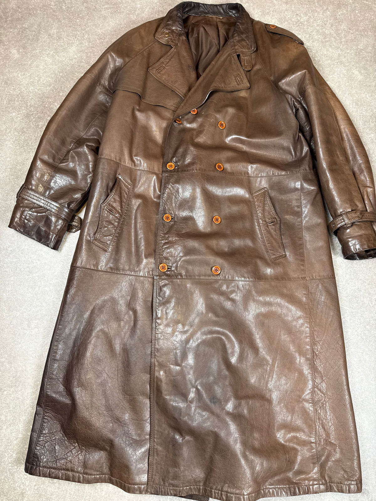 Vintage 70er/80er Ledermantel Herren Braun Echtleder Trenchcoat Lang