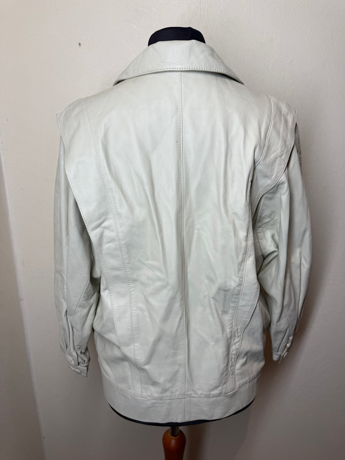 Vintage Lederblazer Damen Creme Weiß Echtleder Oversized 80s 90s Jacke M