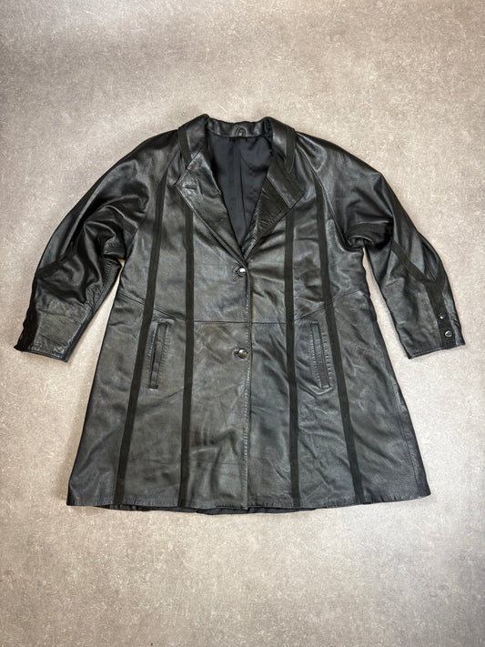 Vintage Damen Ledermantel Schwarz Echtleder Gehrock 90er Jahre