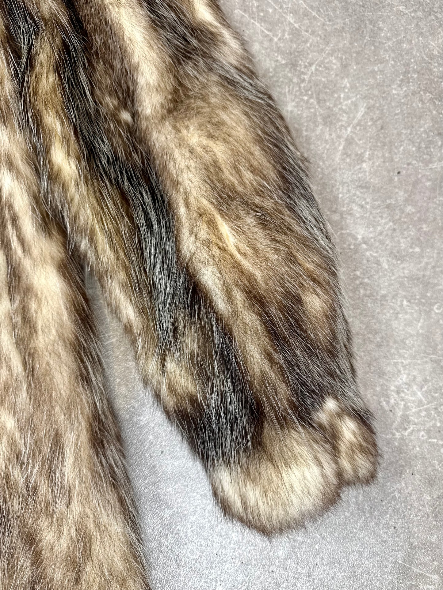 Vintage Waschbär Pelzmantel Echtpelz Raccoon Fur Braun Grau Damen Gr. M-L 40