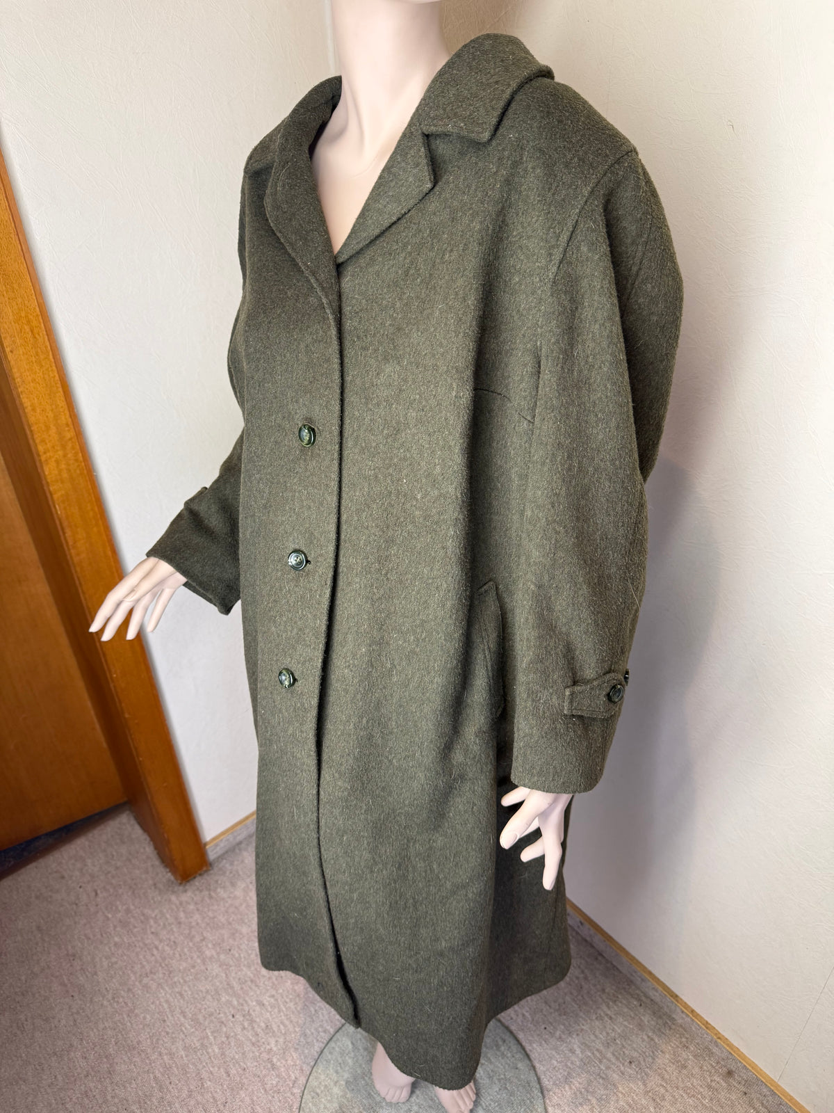Vintage Damen Lodenmantel Wollmantel Grün – 63% Wolle Oversize Mantel Lang