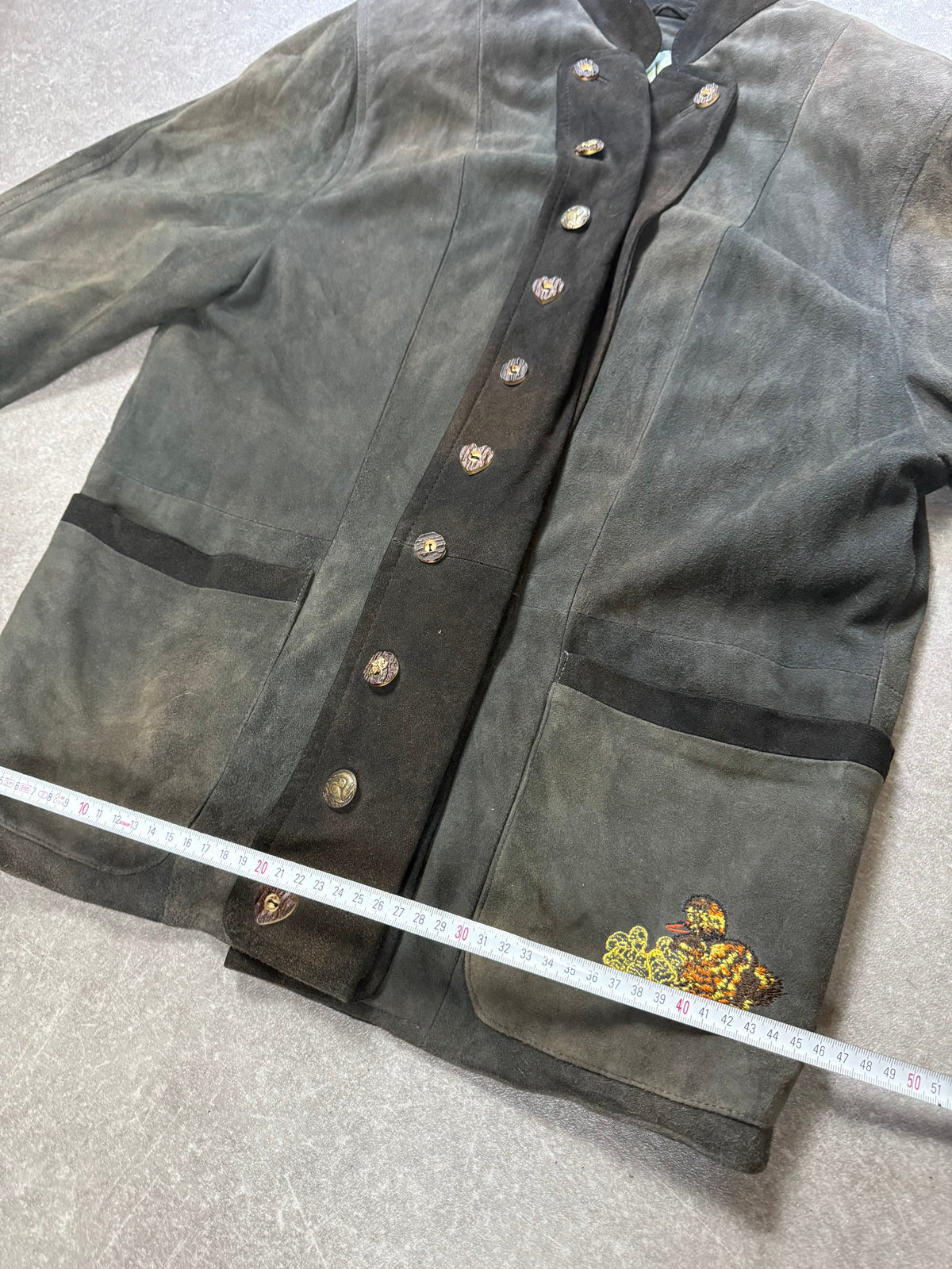 Alba Moda Trachten Lederjacke Gr. 40 Dunkelgrün Wildleder Stickerei Vintage