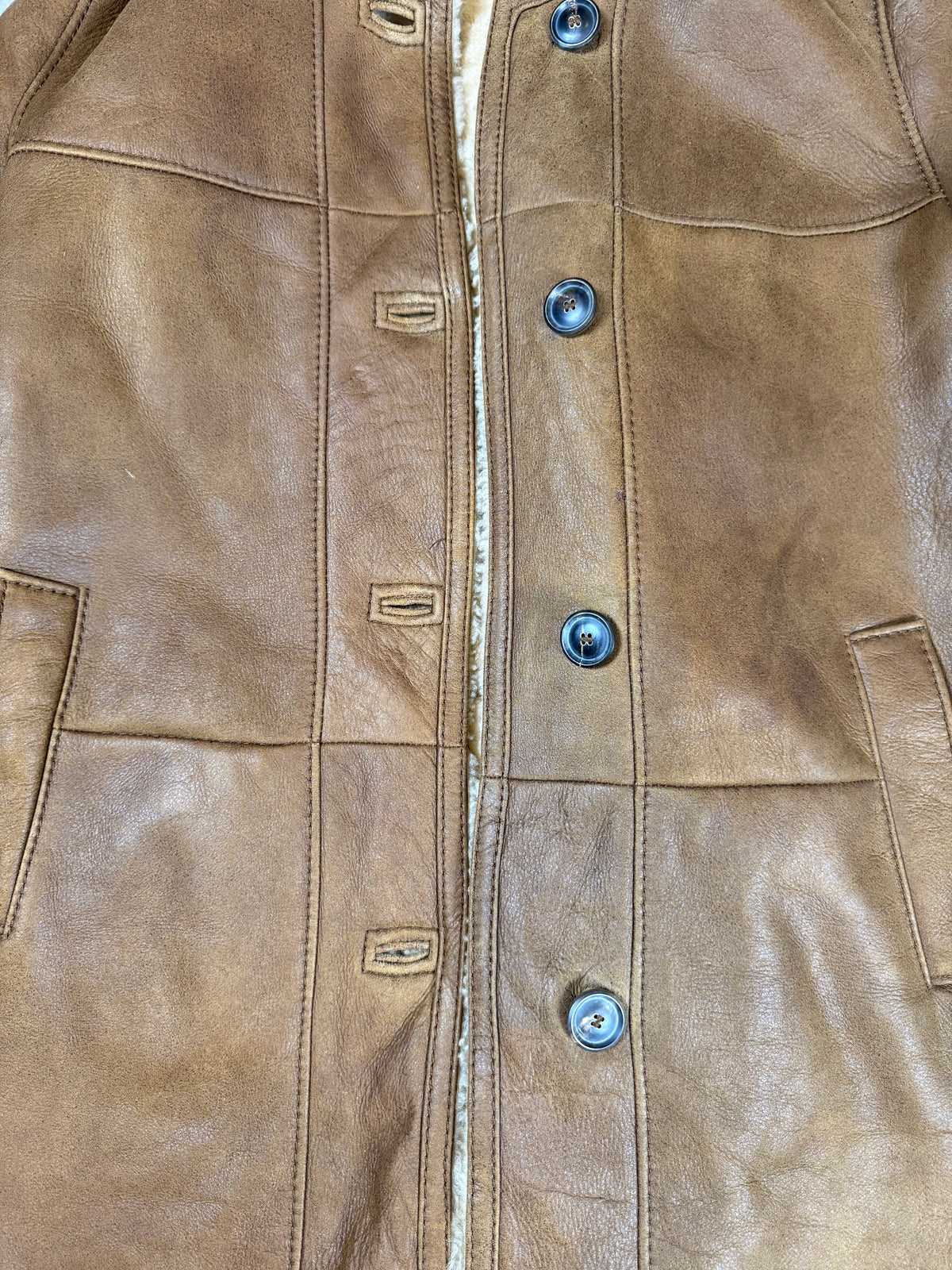 CHRIST Lammfellmantel Damen Braun Vintage Echtleder Shearling Kapuze