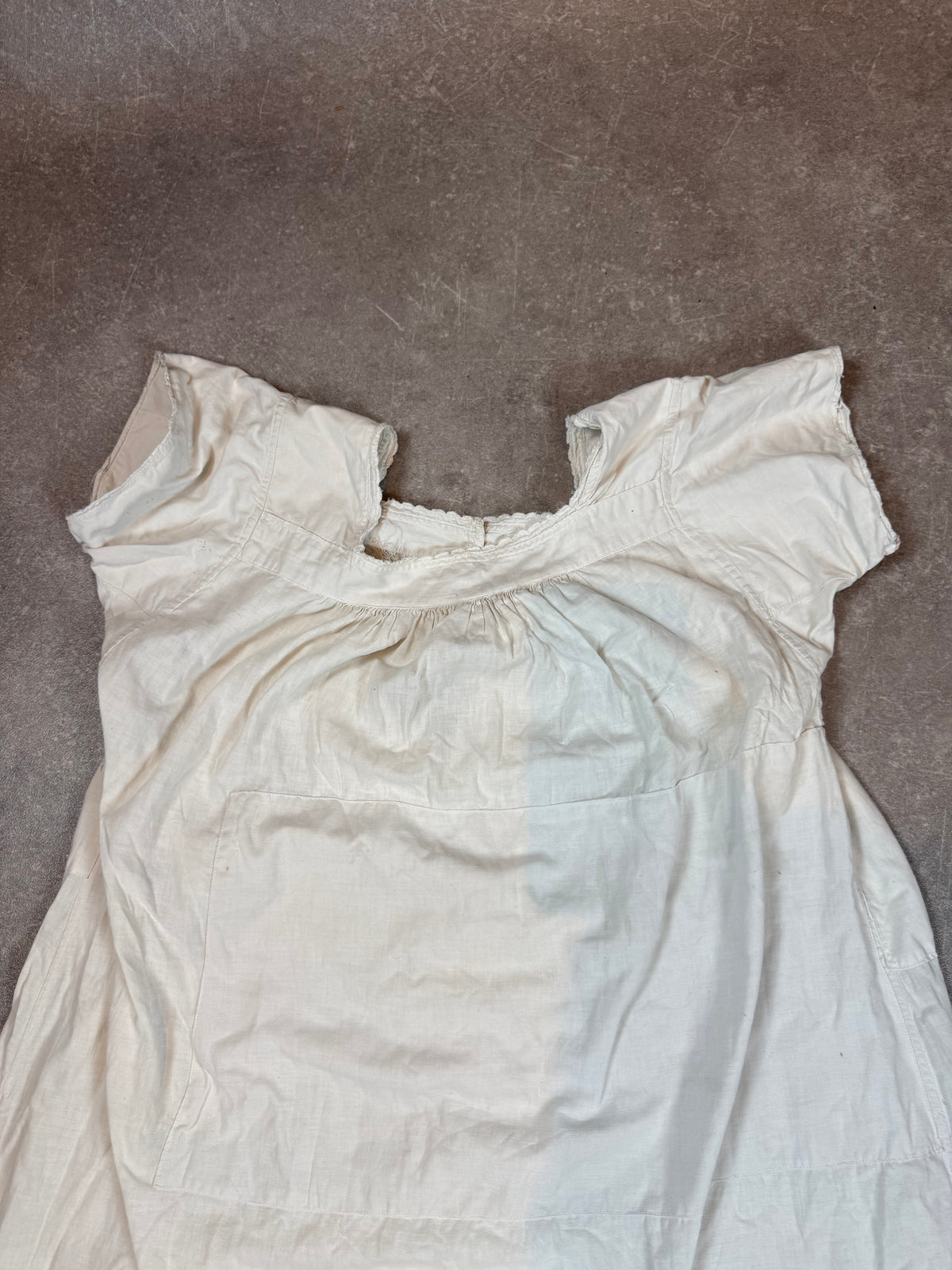 Antikes Damen Nachtkleid Weiß – Baumwolle Kurzarm Historische Wäsche Vintage
