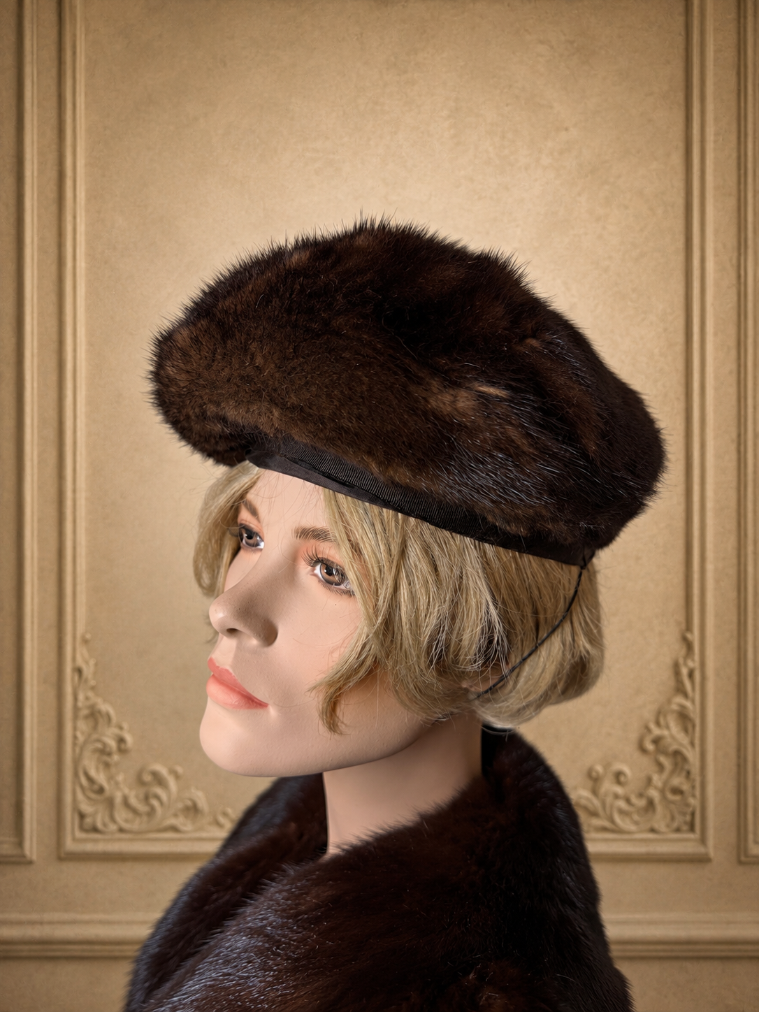 Vintage Nerz Pelzkappe Braun Echtpelz Damen Wintermütze Elegante Fellmütze