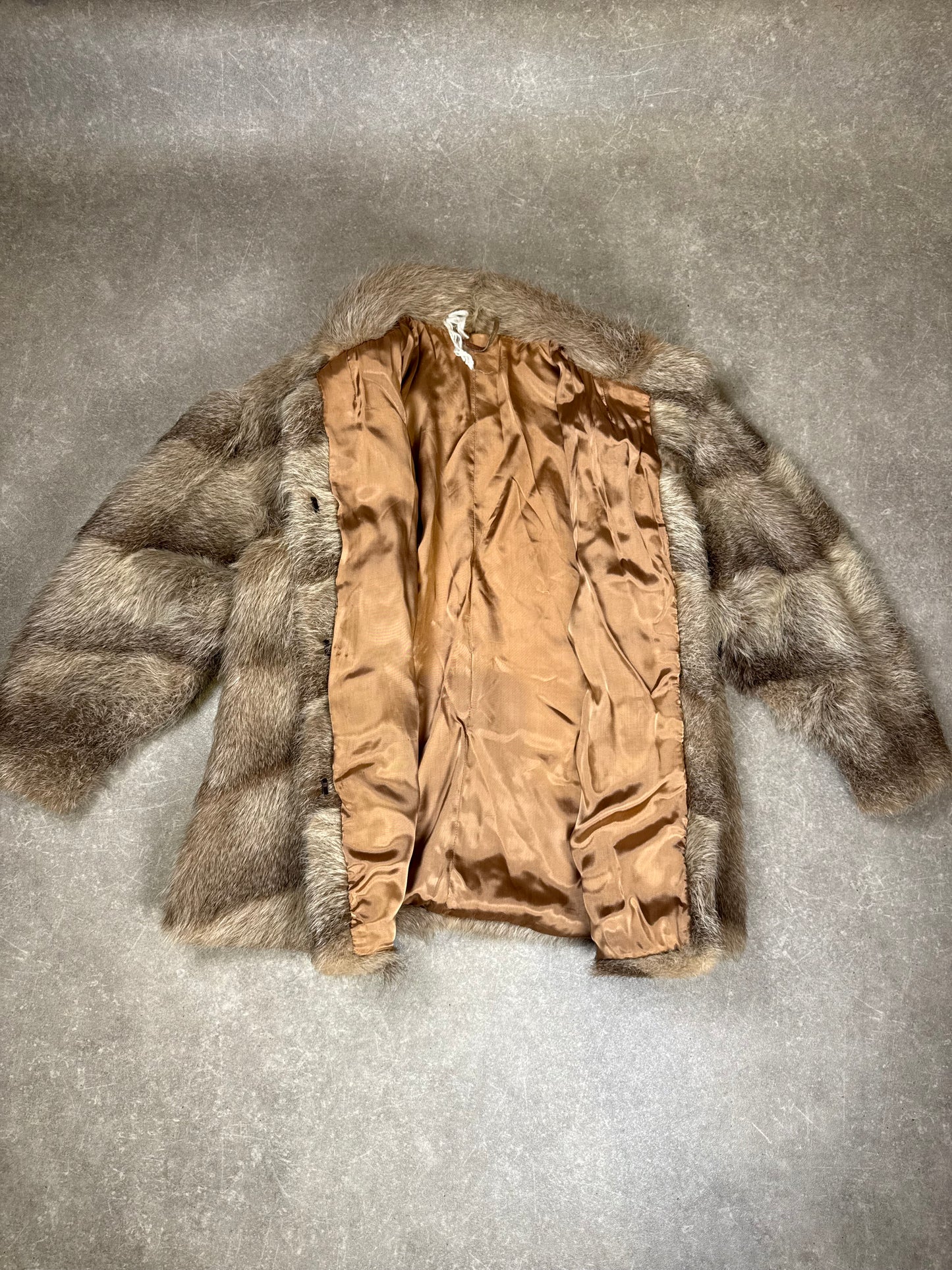 Vintage Echtpelz Kaninchen Pelzmantel Damen XL Braun Beige Pelzjacke Classic Luxus