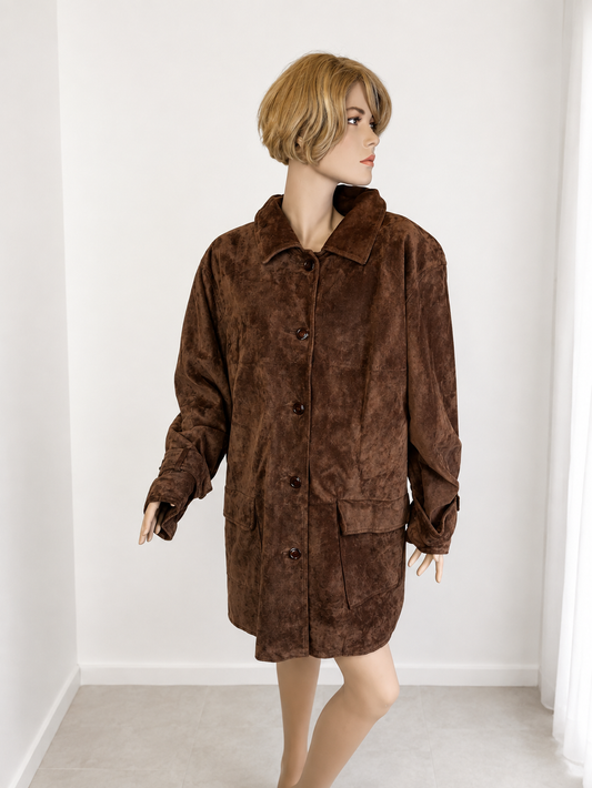 APART Vintage Damen Ledermantel Braun Veloursleder Gr. 44/46