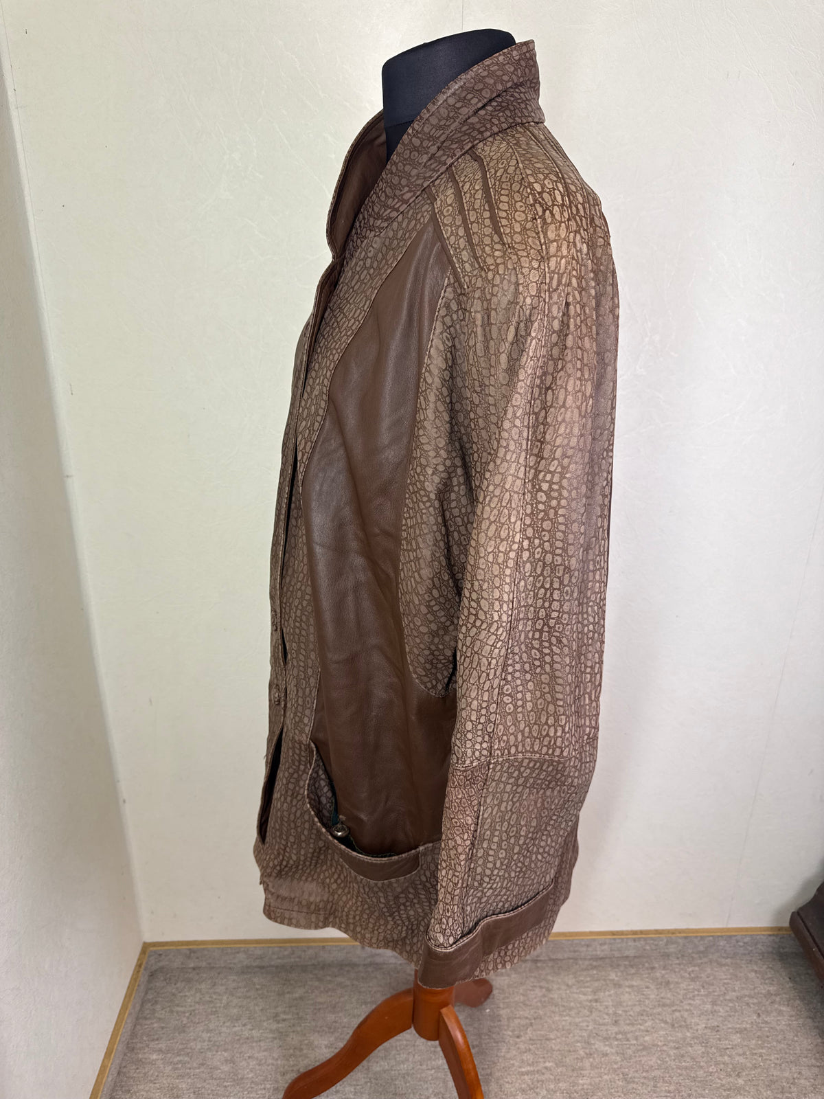 Vintage Lederjacke Damen Braun Kroko Optik Gr. M-L Oversize Echtleder 80er 90er