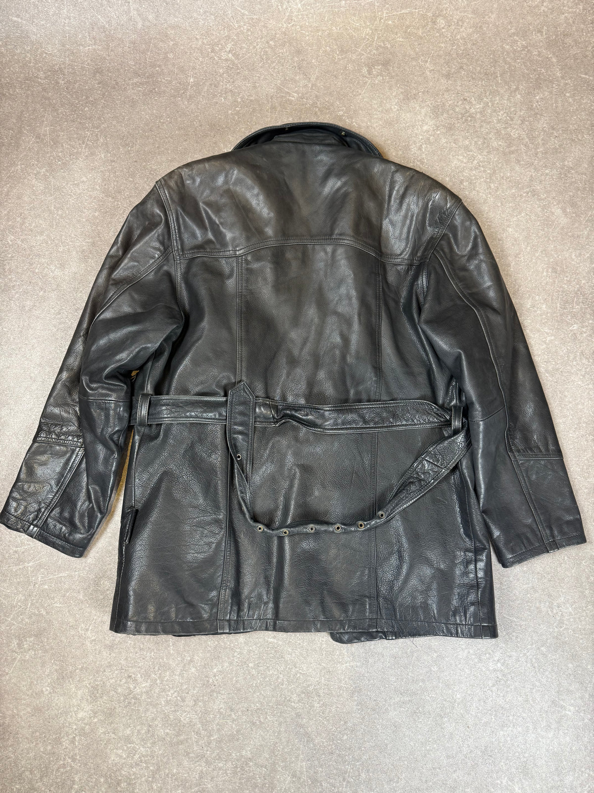 Vintage Marc O’Polo Lederjacke Gr. L Schwarz – Echtleder Bikerjacke mit Gürtel