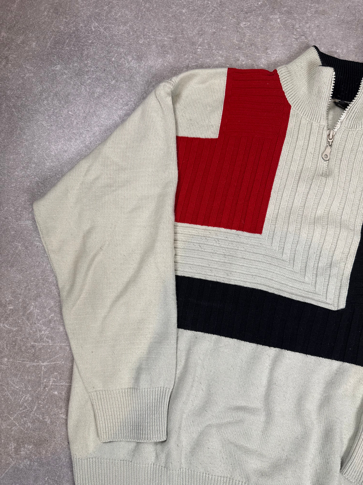 Vintage HUGO BOSS Herren Strickpullover Gr. M Colourblock Half Zip 90s