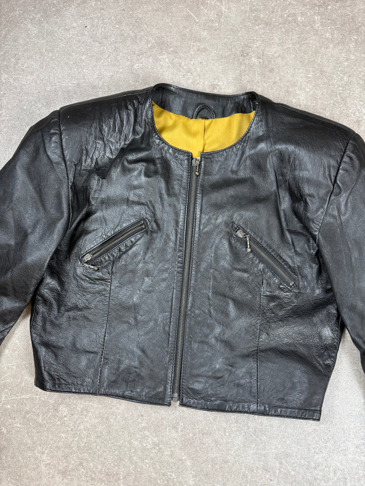 Vintage MISS JOY Damen Lederjacke Gr. 44 Schwarz Echtleder Kurzjacke 80er/90er