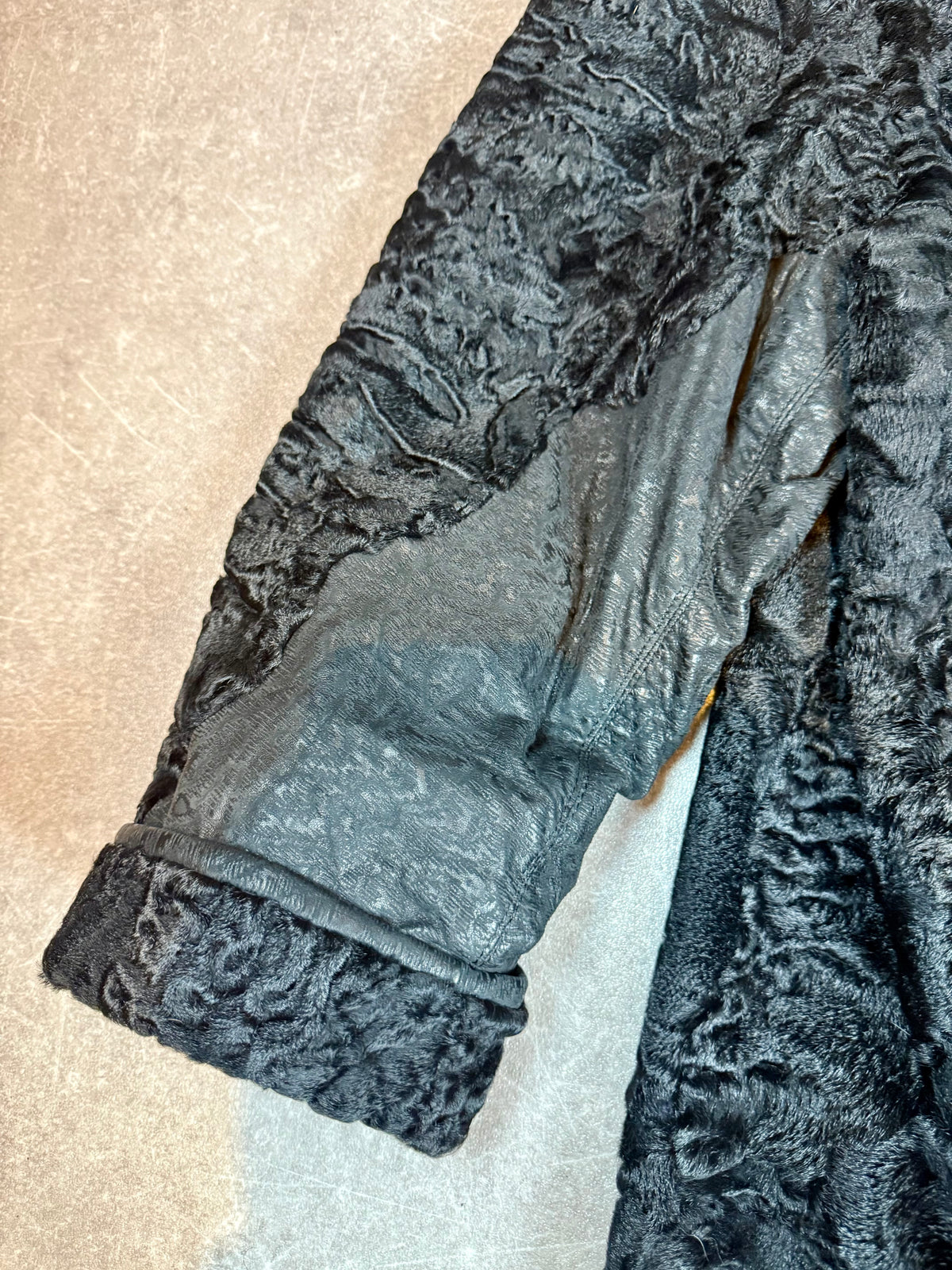 Vintage Persianer Pelzjacke Schwarz Karakul Lammfell Damen Echtpelz Leder Gr. M/L