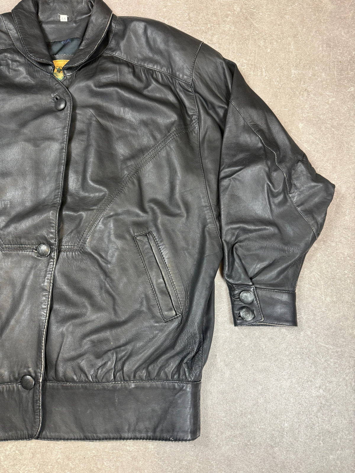 Vintage The Pierre Arrow Lederjacke Schwarz Gr. 44 Oversize 80er 90er