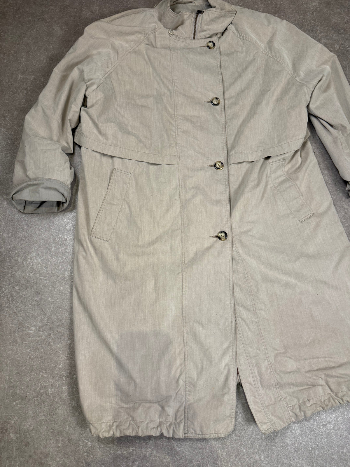 Vintage TRADEZ Damen Mantel Gr. 38 Beige Grau Stehkragen Longcoat
