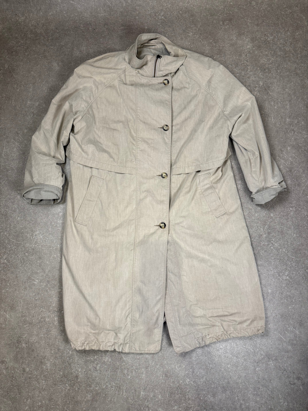 Vintage TRADEZ Damen Mantel Gr. 38 Beige Grau Stehkragen Longcoat