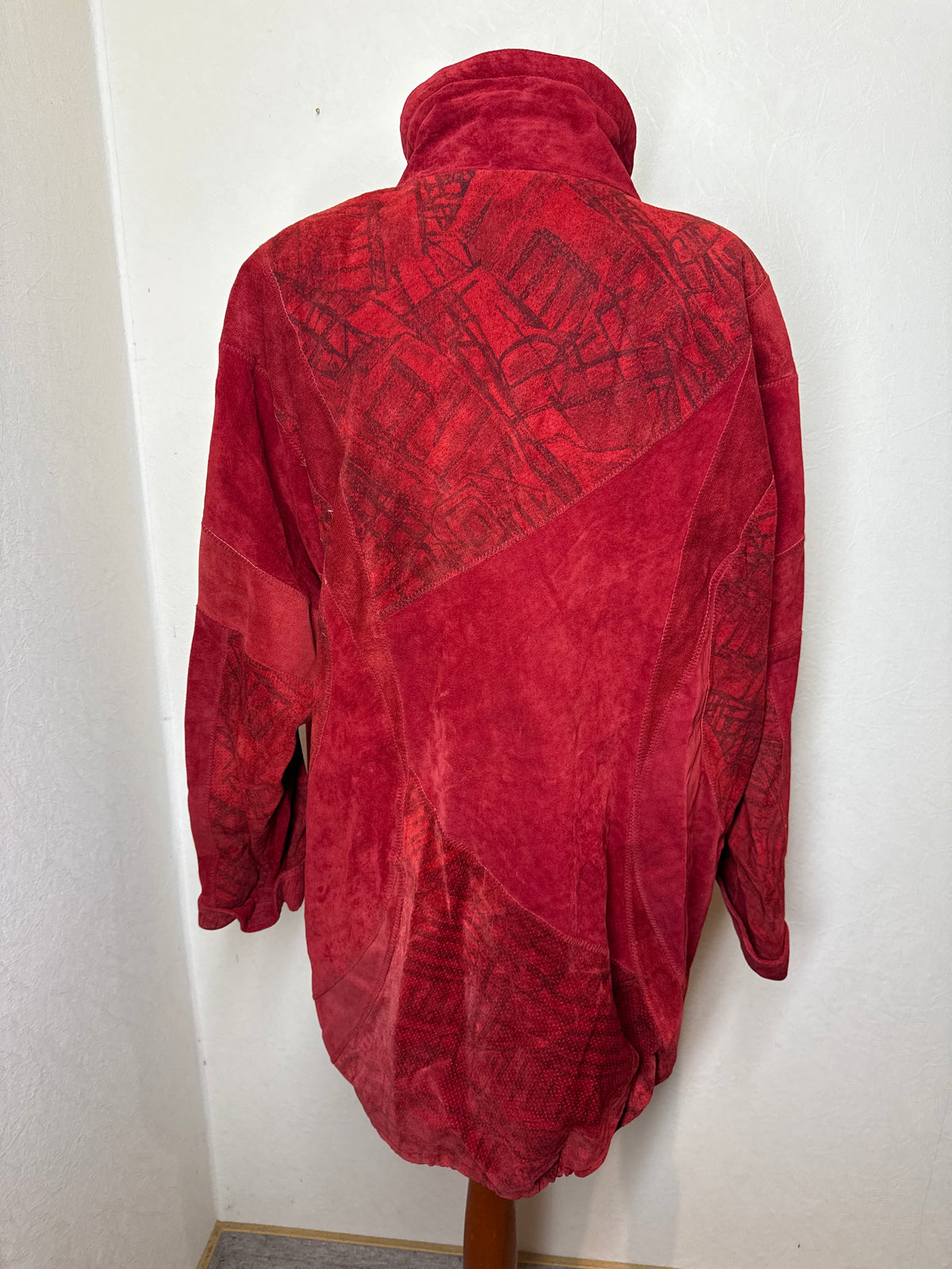 Vintage Lederjacke Rot Gr. 48 Echtleder Oversize Übergangsjacke Wildleder Look