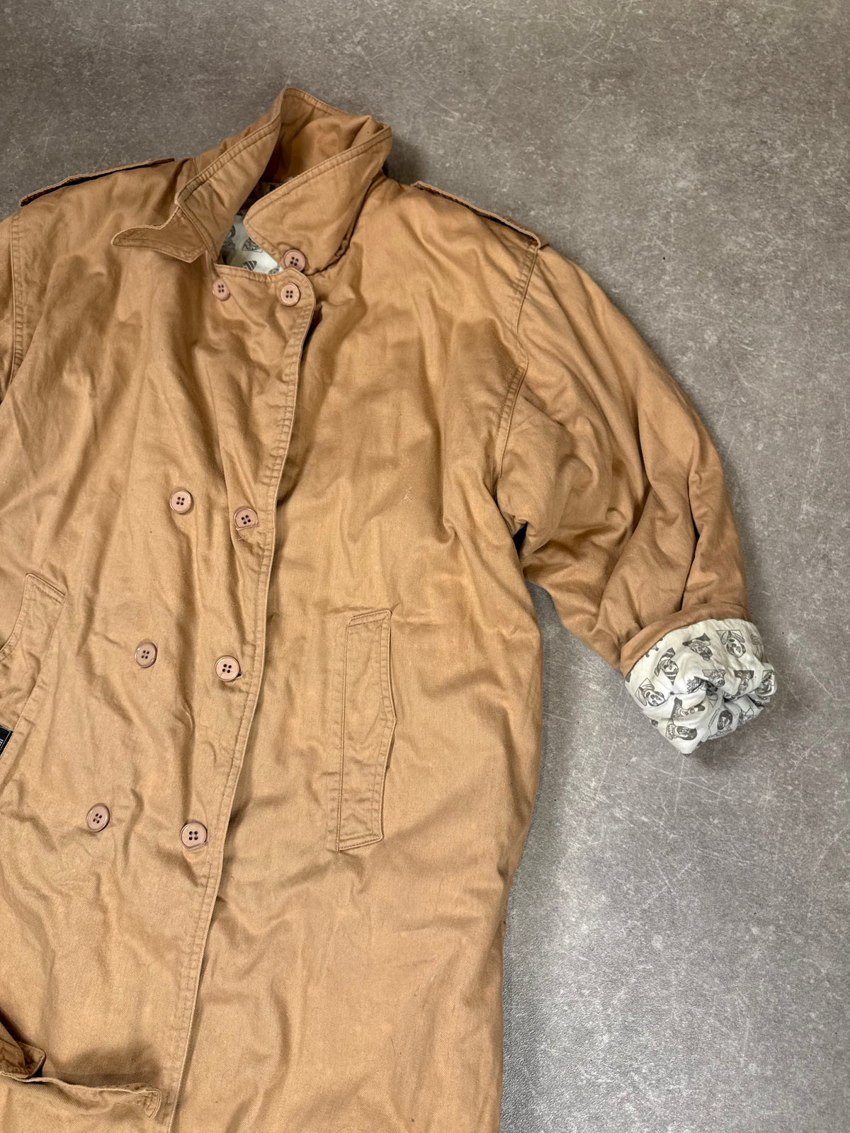 Vintage Sportswear Claude Damen Trenchcoat Langmantel Beige Clown Futter