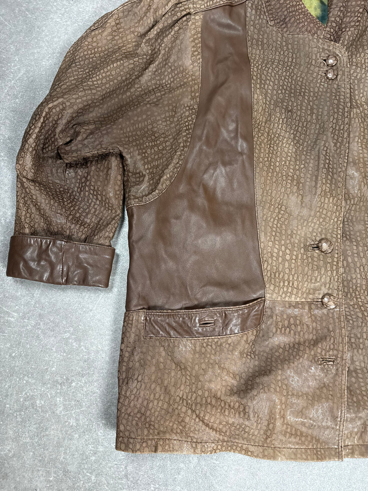 Vintage Lederjacke Damen Braun Kroko Optik Gr. M-L Oversize Echtleder 80er 90er