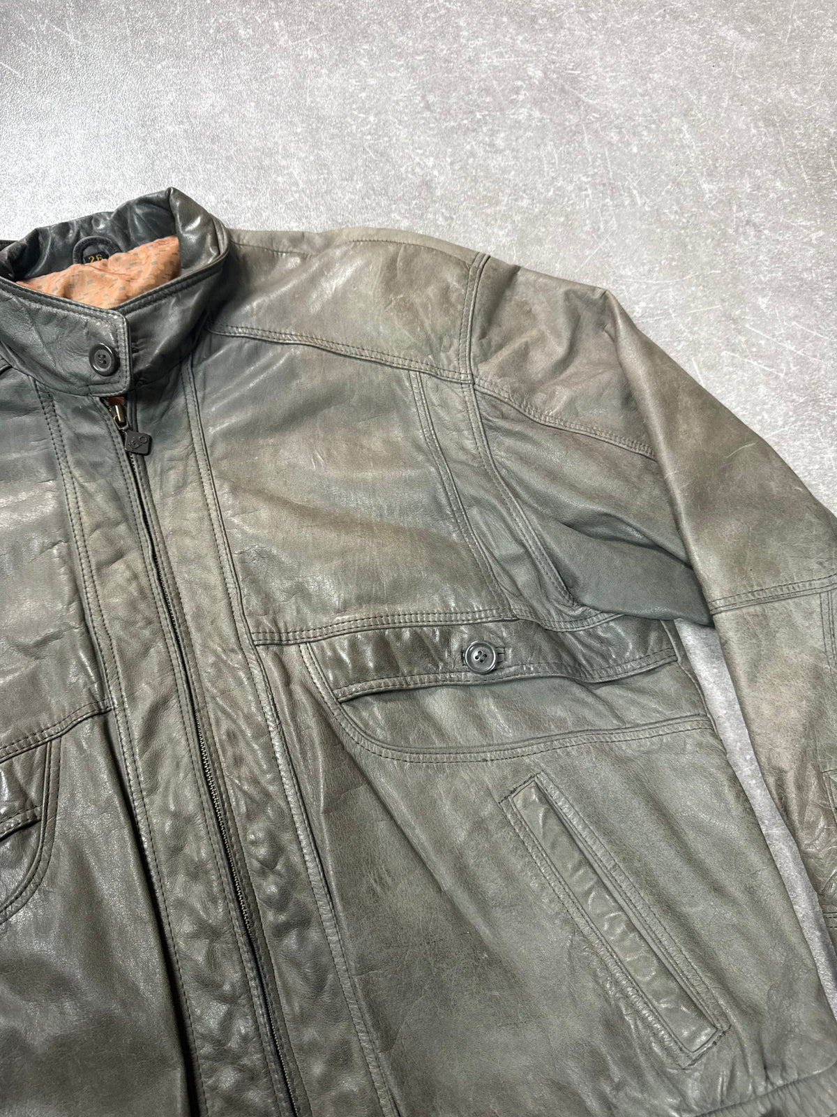 Vintage Italo Lederjacke Herren M Olivgrau Echtleder Blouson Bomberjacke