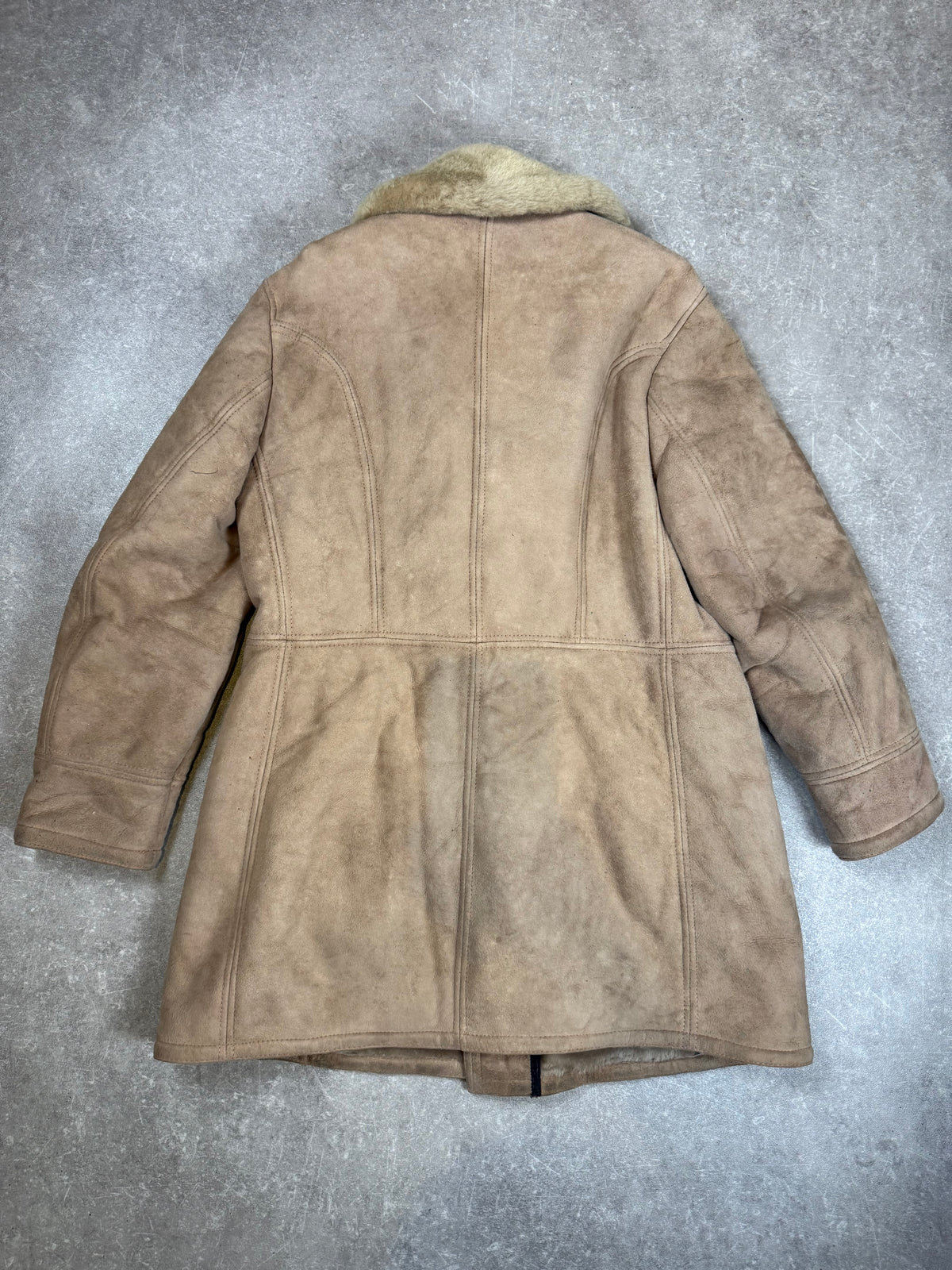Vintage Lammfellmantel Echtfell Shearling Beige Zweireihig