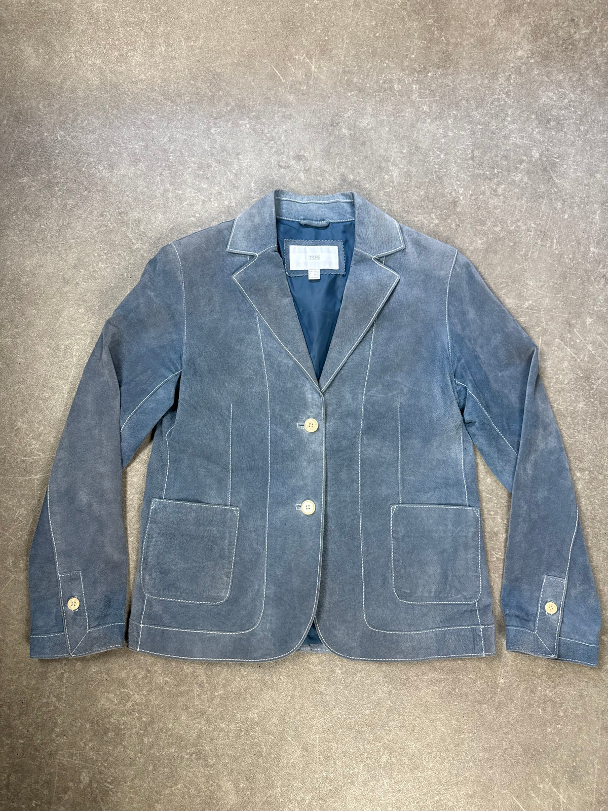 TCM Wildleder Blazer Damen 40 42 Hellblau Echtleder Lederjacke Vintage