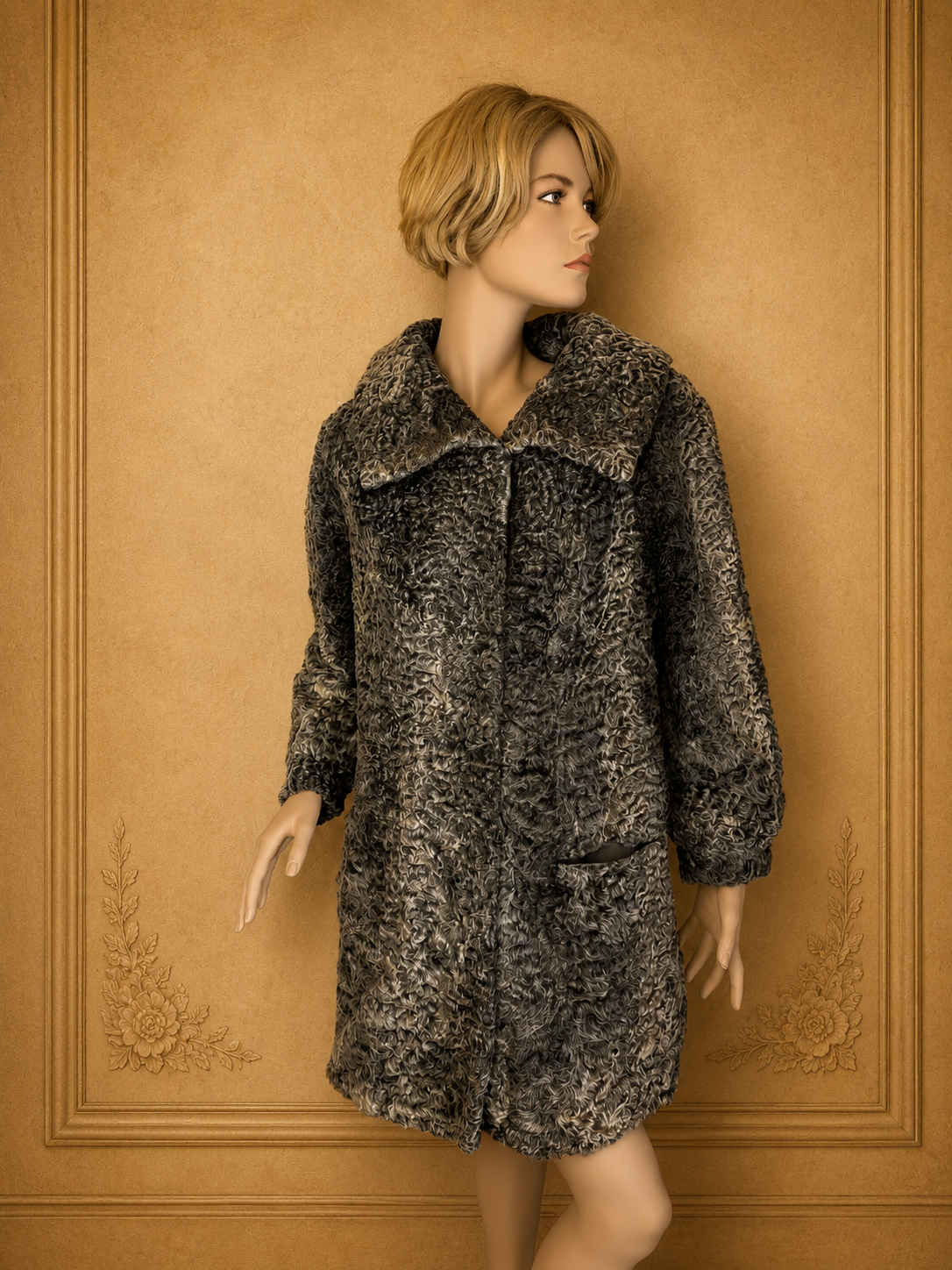 Vintage Persianer Pelzmantel Damen Grau Schwarz