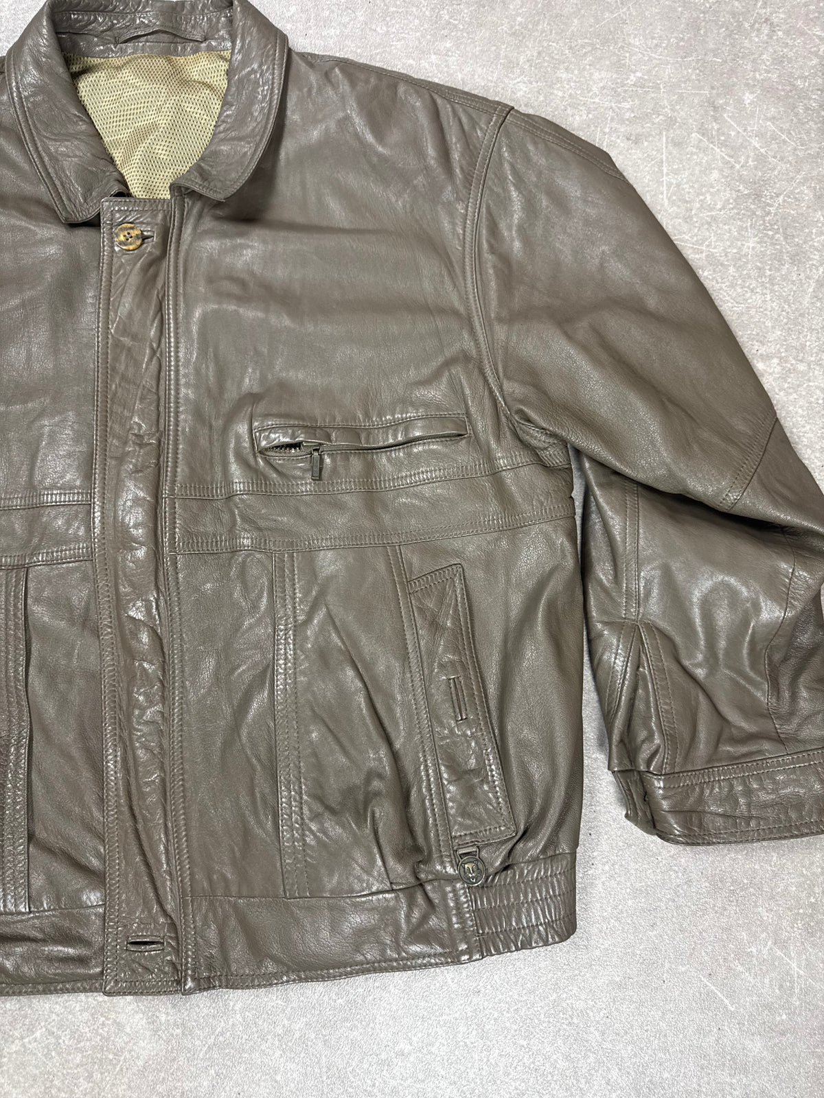 Vintage Lederjacke Herren Grau XL Echtleder Blouson Oversize 90s