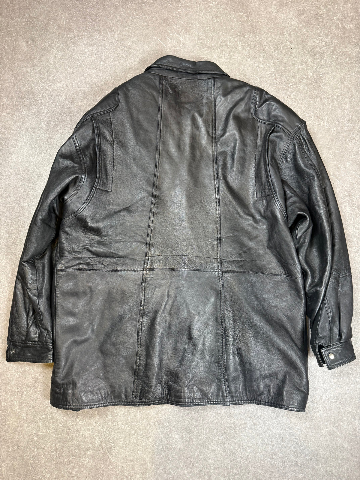 Vintage Herren Lederjacke Schwarz – Echtleder Utility Field Jacket 80er/90er