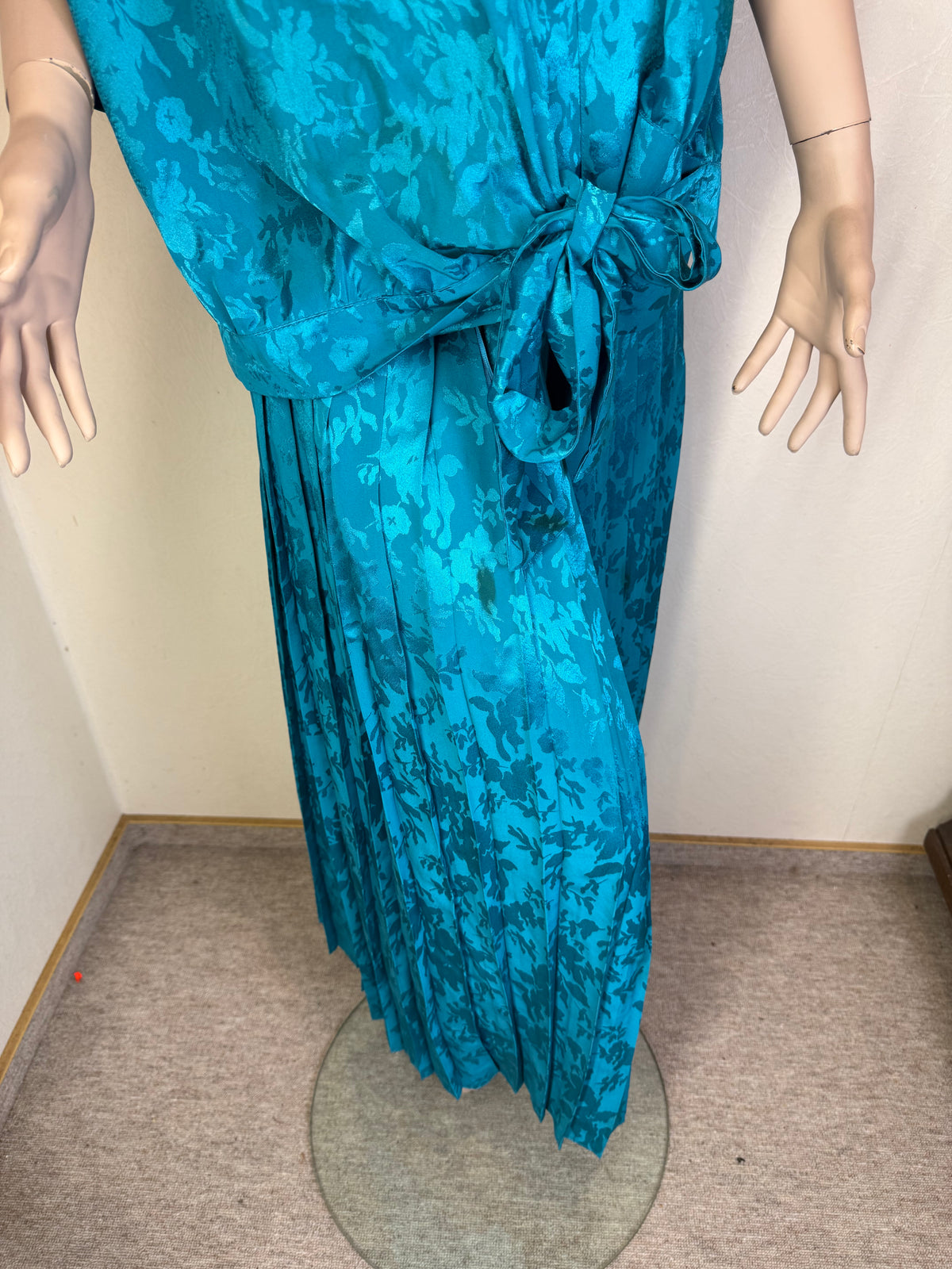 Vintage 80er Damen 3-Teiler Türkis – Plisseerock, Top & Bluse Floral