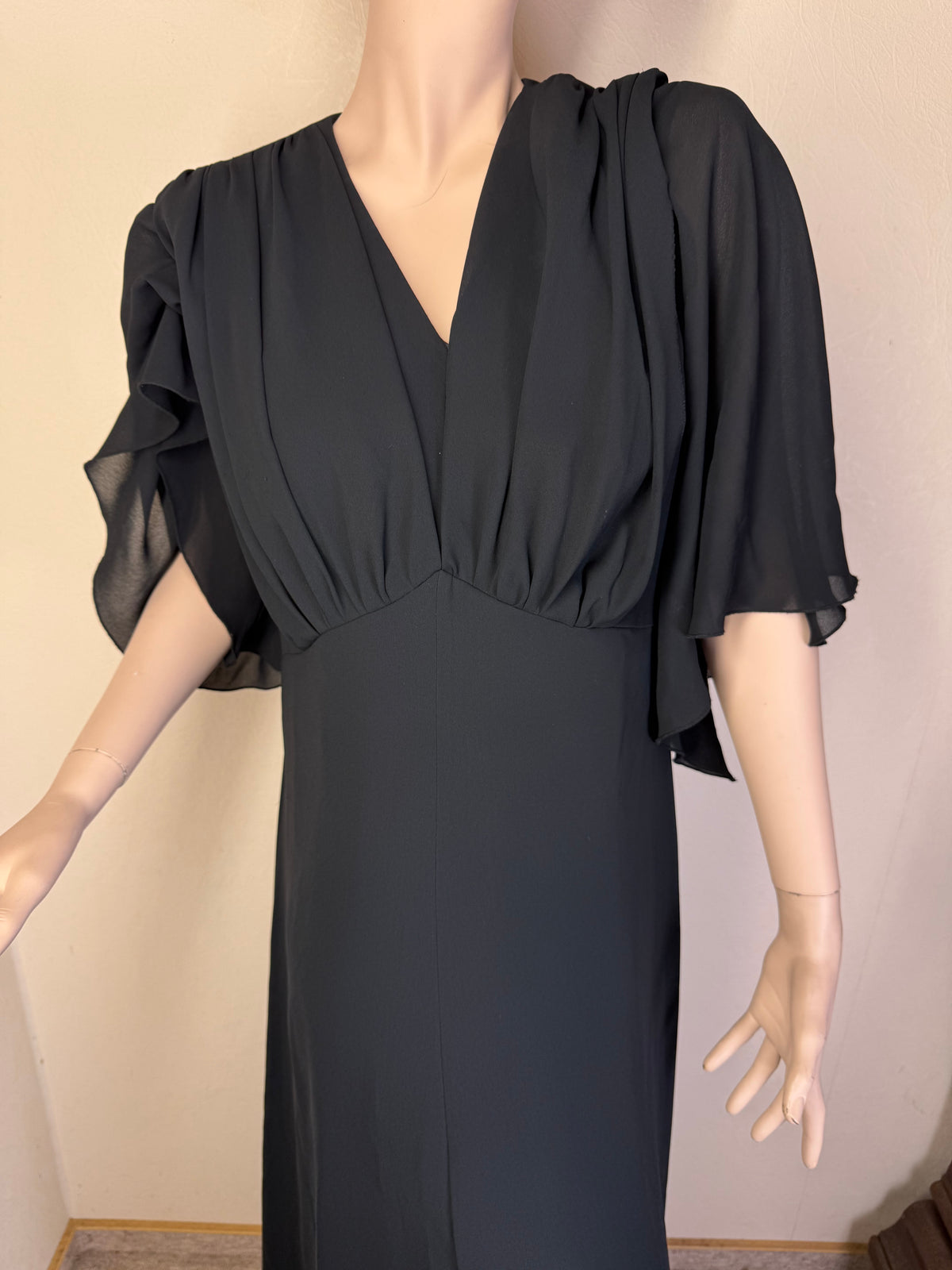 Vintage Damen Abendkleid Schwarz – Langes Maxikleid mit Flügelärmeln