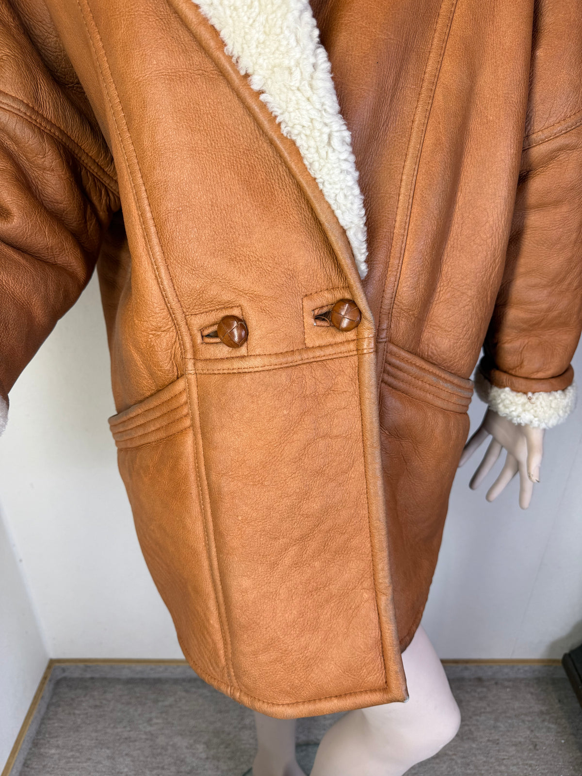 Vintage Lammfellmantel Braun – Echtleder Shearling Oversize Mantel