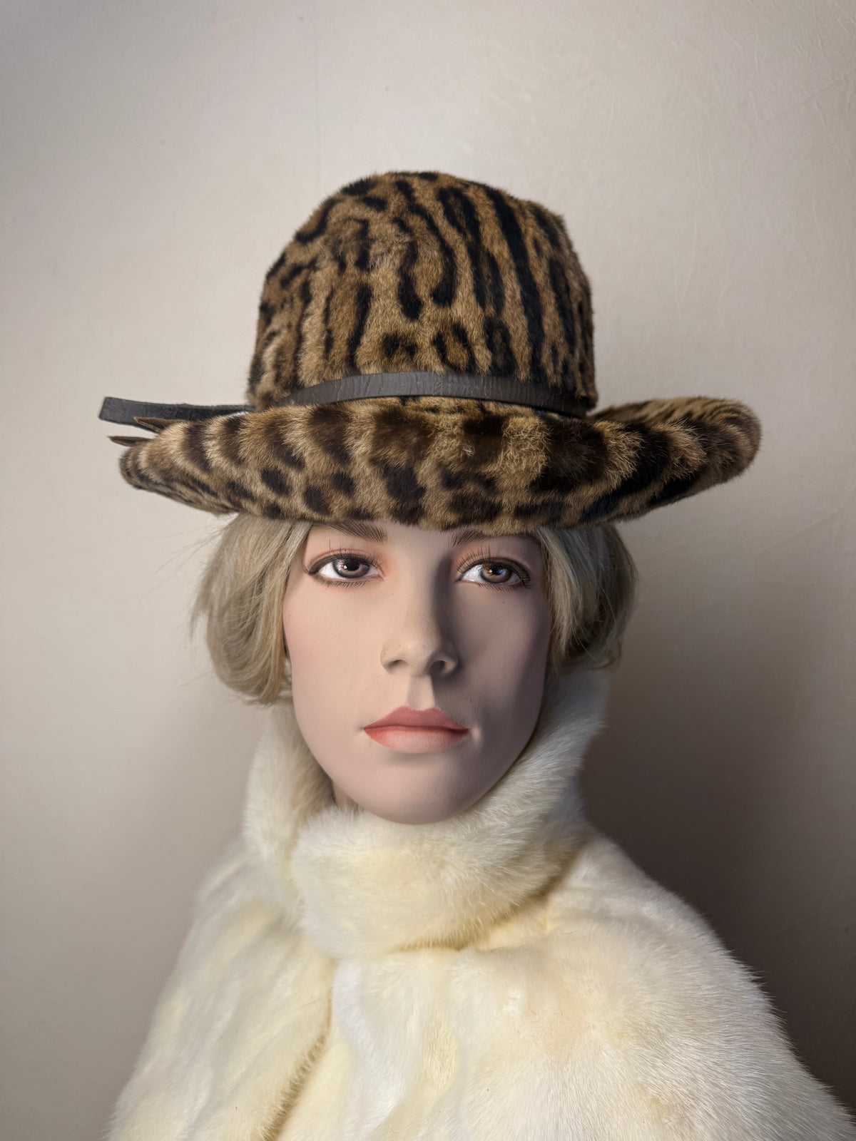 Vintage Leopard Print Pelzhut Echtpelz Damen Hut Animal Print Braun Schwarz Winter Fedora Luxury