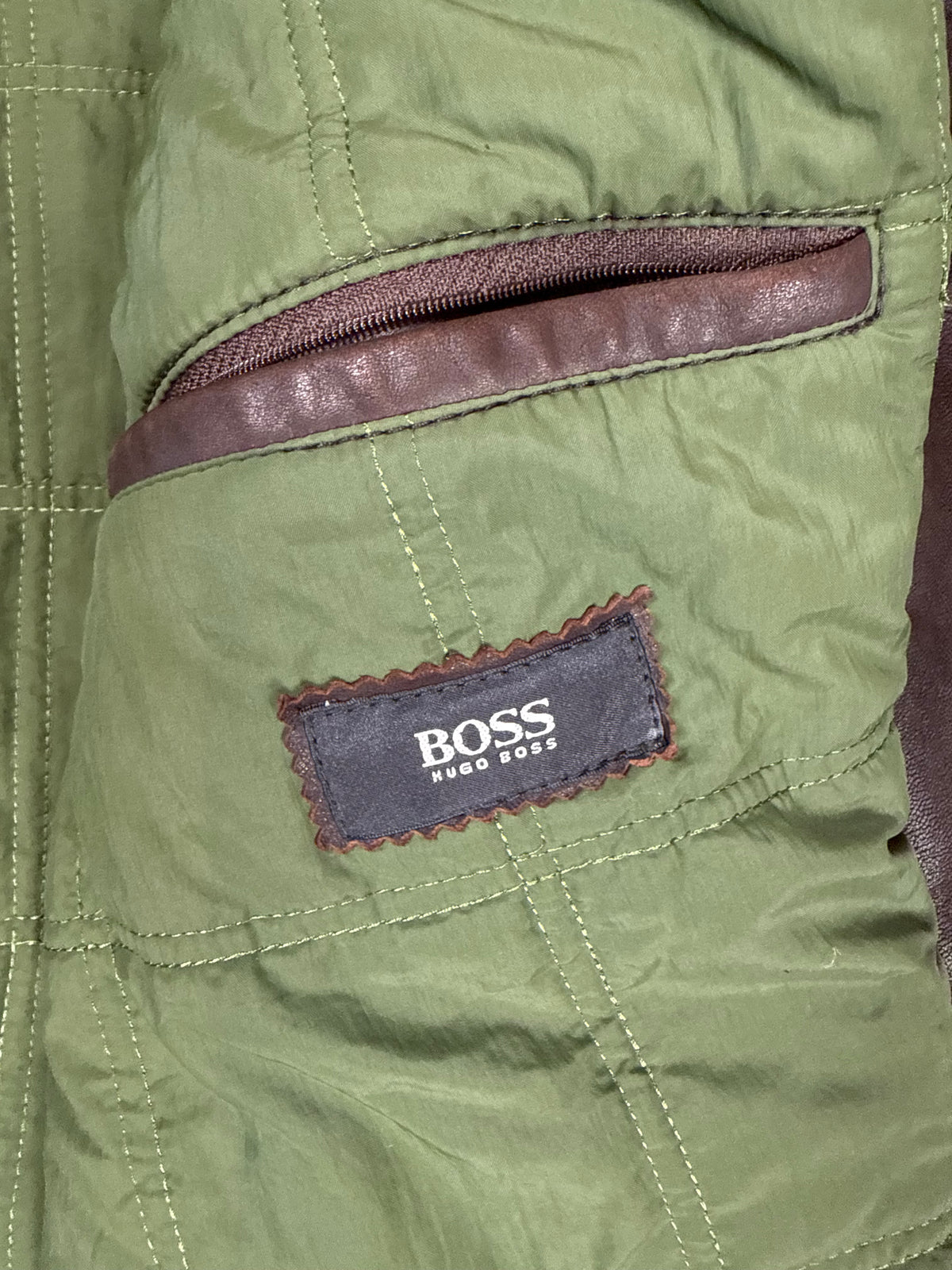 Vintage HUGO BOSS Herren Lederjacke Braun – Echtleder Field Jacket