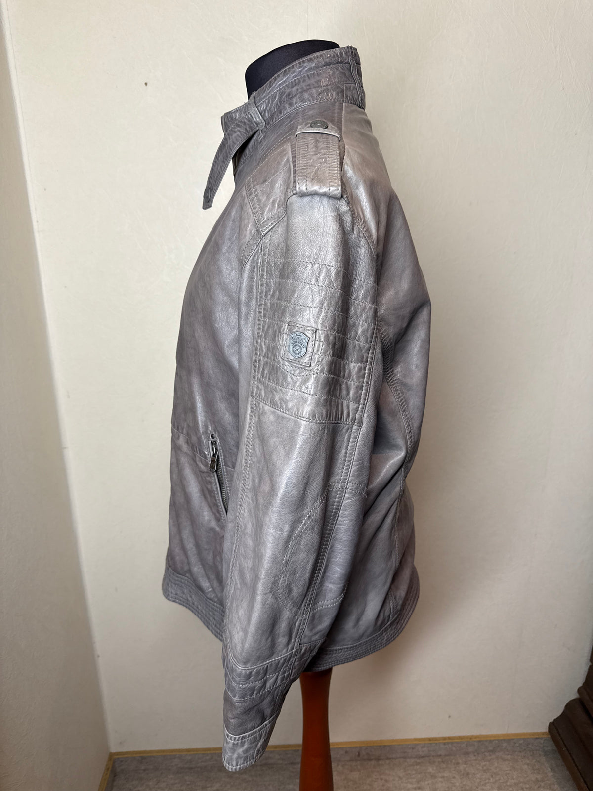 Engbers Lederjacke Herren Gr. 52 Grau Lamm Nappa Biker Übergangsjacke Echtleder