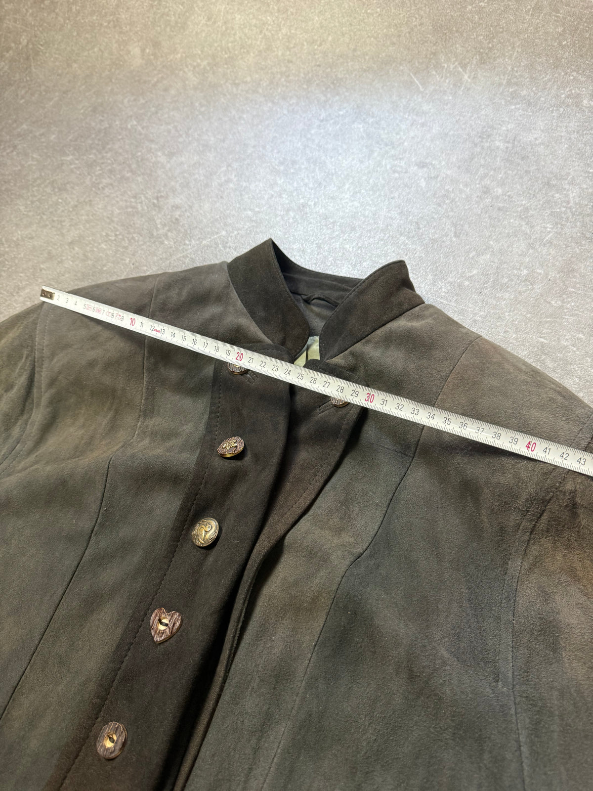 Alba Moda Trachten Lederjacke Gr. 40 Dunkelgrün Wildleder Stickerei Vintage