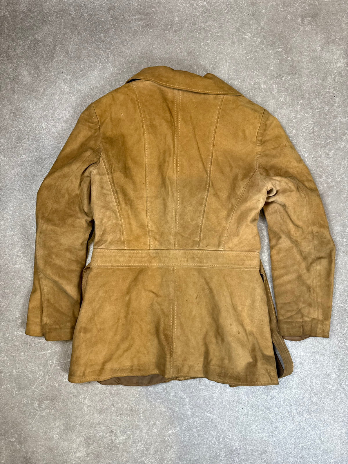 Vintage Damen Wildlederjacke Braun Cognac 70er Jahre Tailliert mit Gürtel