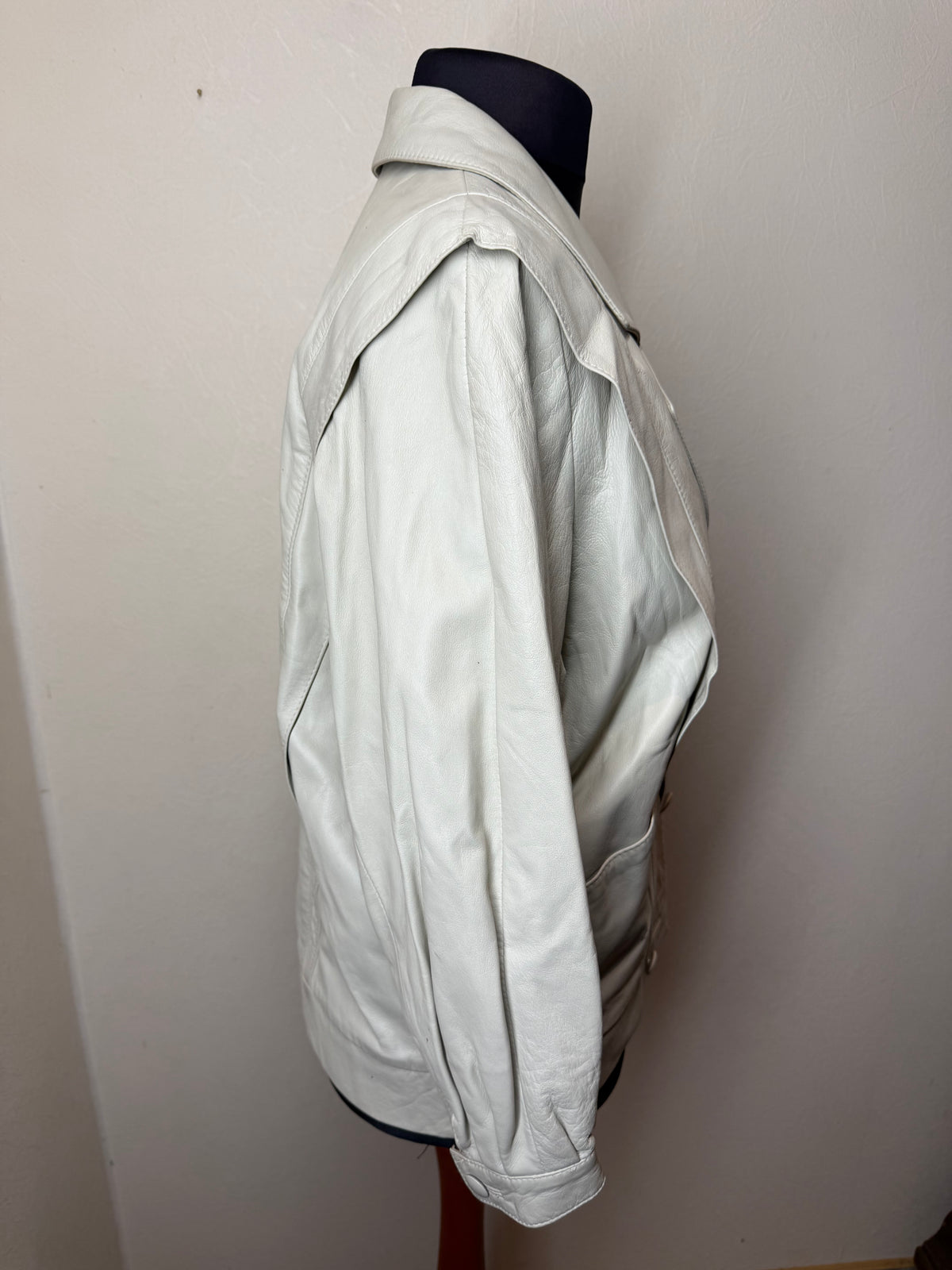 Vintage Lederblazer Damen Creme Weiß Echtleder Oversized 80s 90s Jacke M