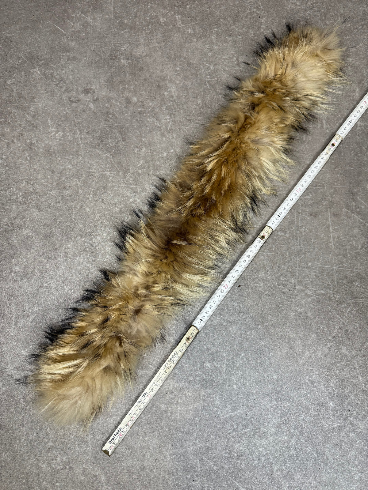 Vintage Echtfell Pelzkragen Langhaar Beige Gold Schwarz Fellkragen Stola ca. 75 cm