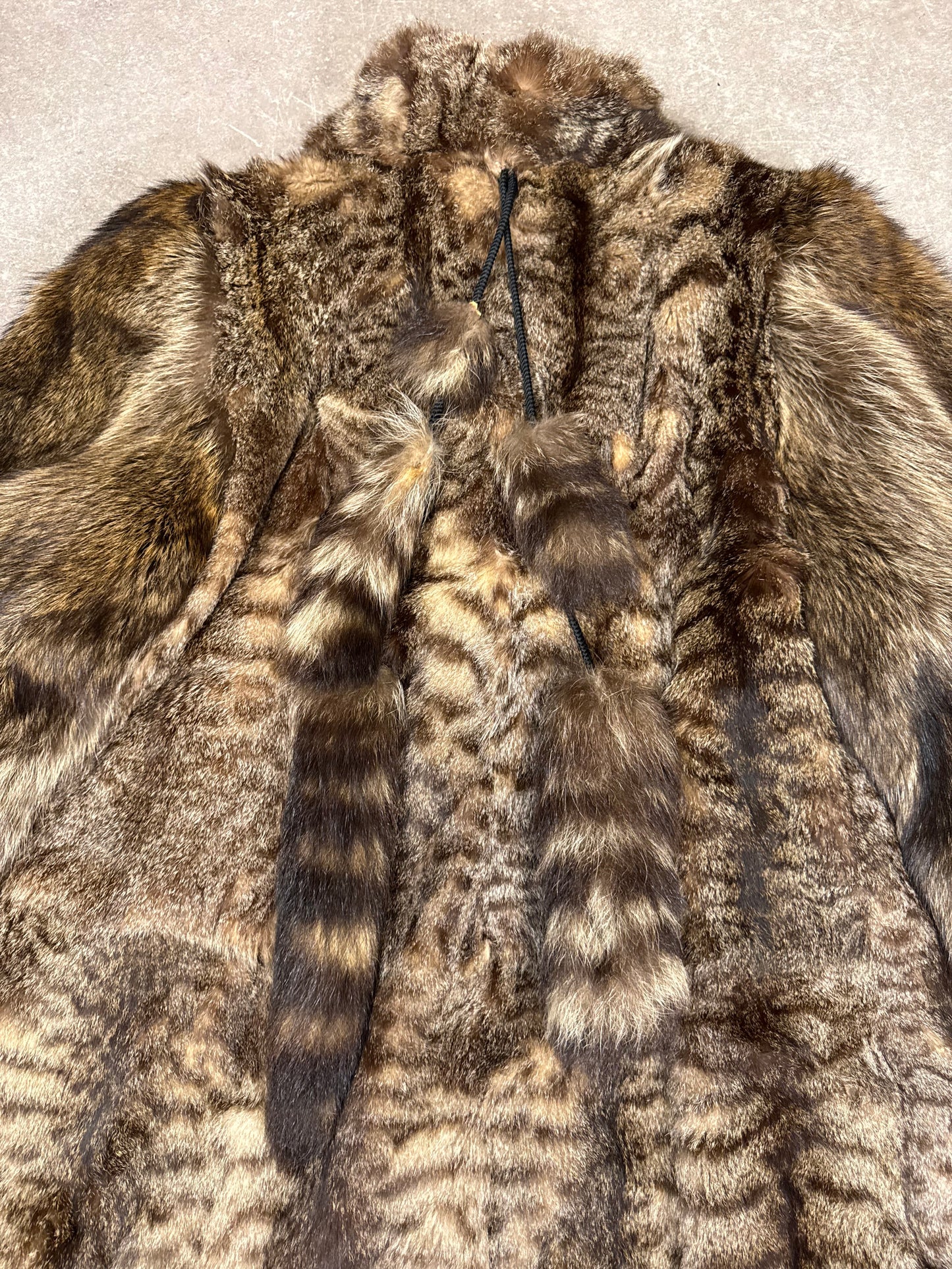Vintage Wildkatze Waschbär Pelzmantel Echtpelz Damen Mantel Braun Gr. M Luxus