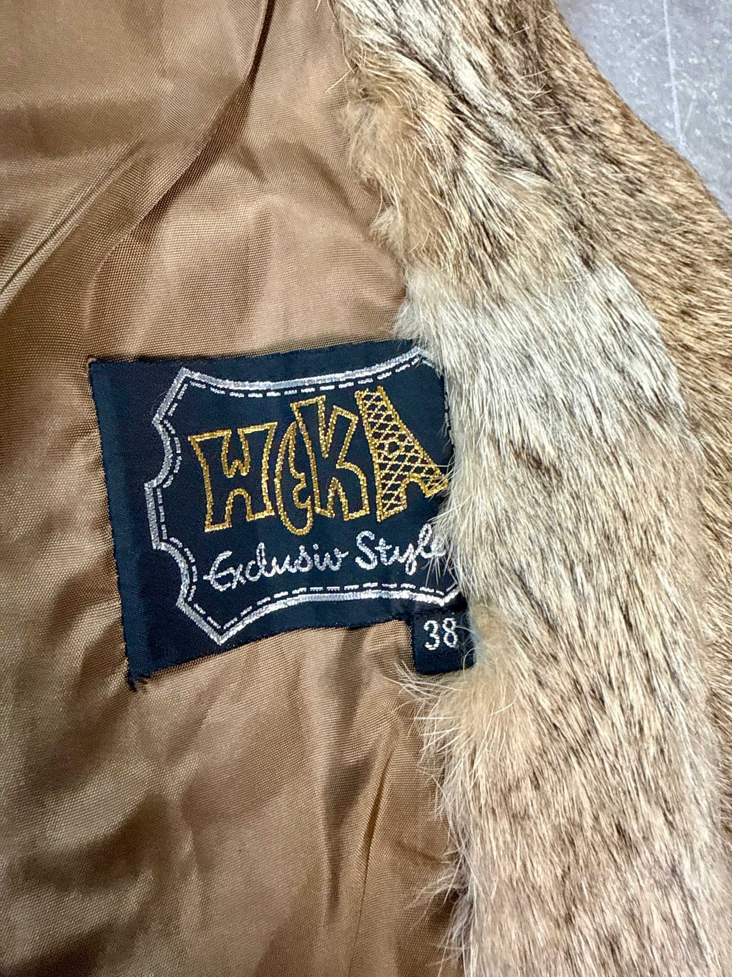 Vintage Kaninchen Pelzjacke Echtpelz Damen Grau Braun HEKA Gr. 38 Rabbit Fur Jacket
