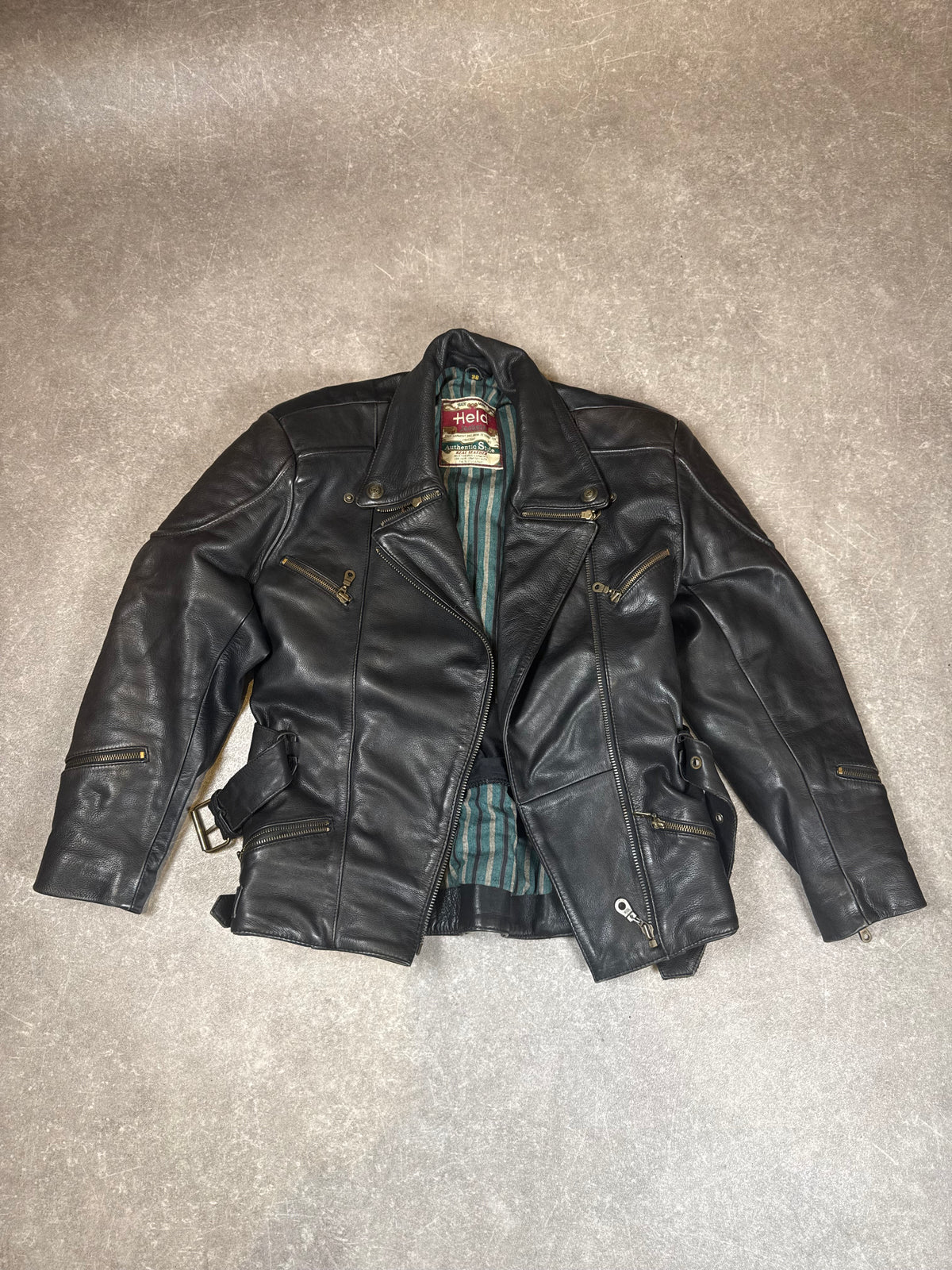 Held Vintage Motorrad Lederjacke Gr. 38 Schwarz Echtleder Biker Perfecto
