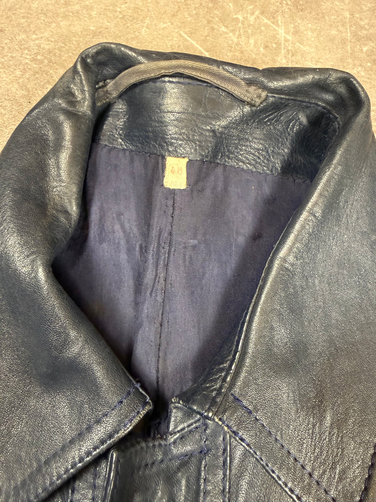 Vintage Herren Lederjacke Dunkelblau – Echtleder Hemdjacke 70er 80er Jahre
