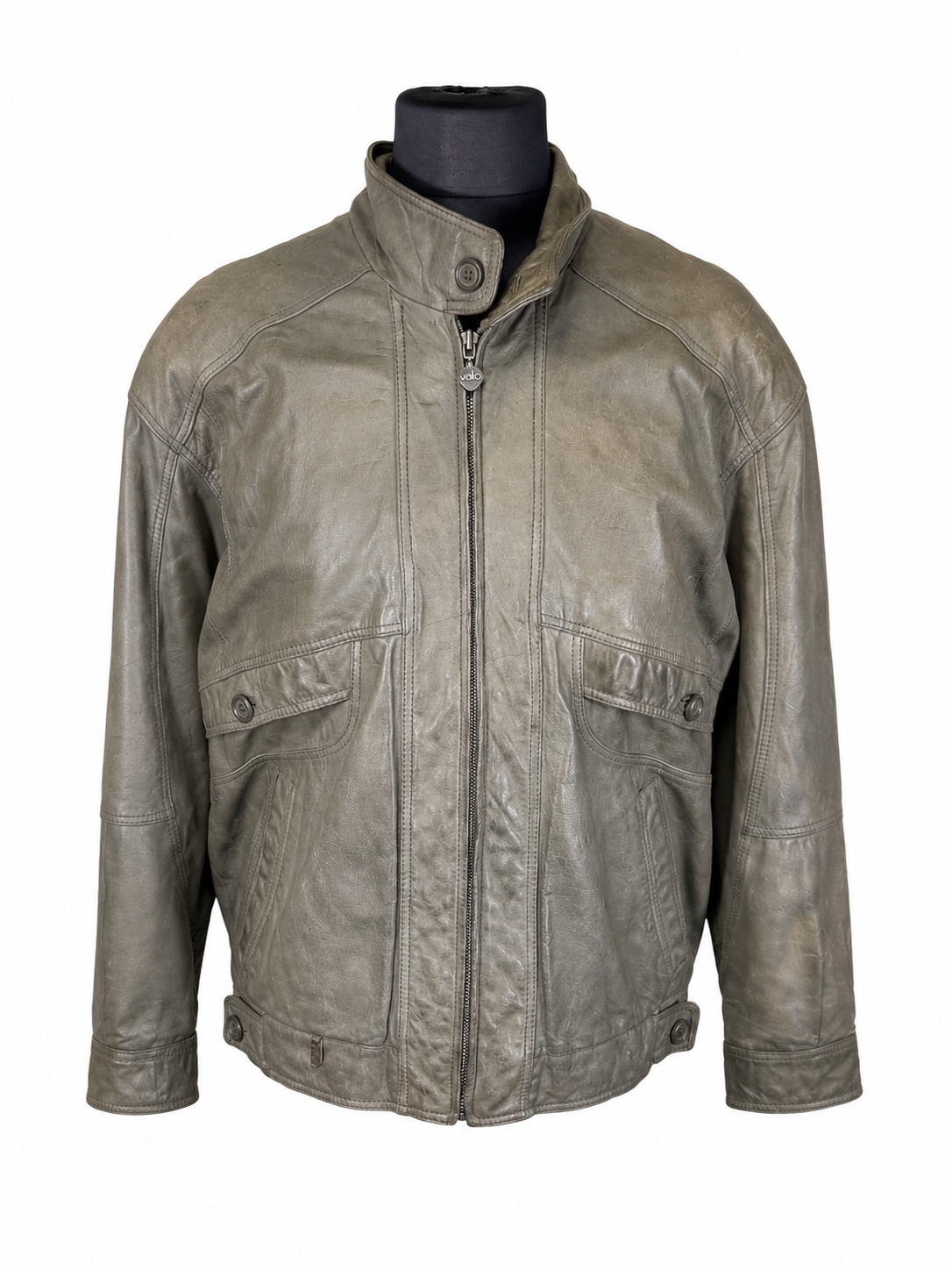 Vintage Italo Lederjacke Herren M Olivgrau Echtleder Blouson Bomberjacke