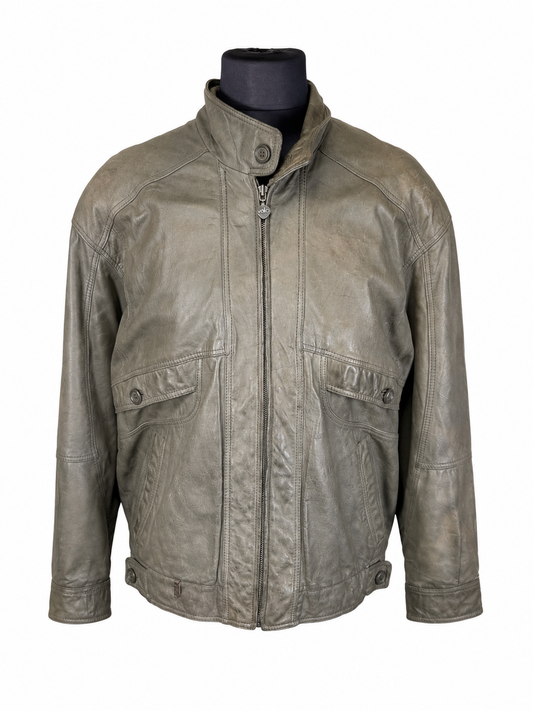 Vintage Italo Lederjacke Herren M Olivgrau Echtleder Blouson Bomberjacke