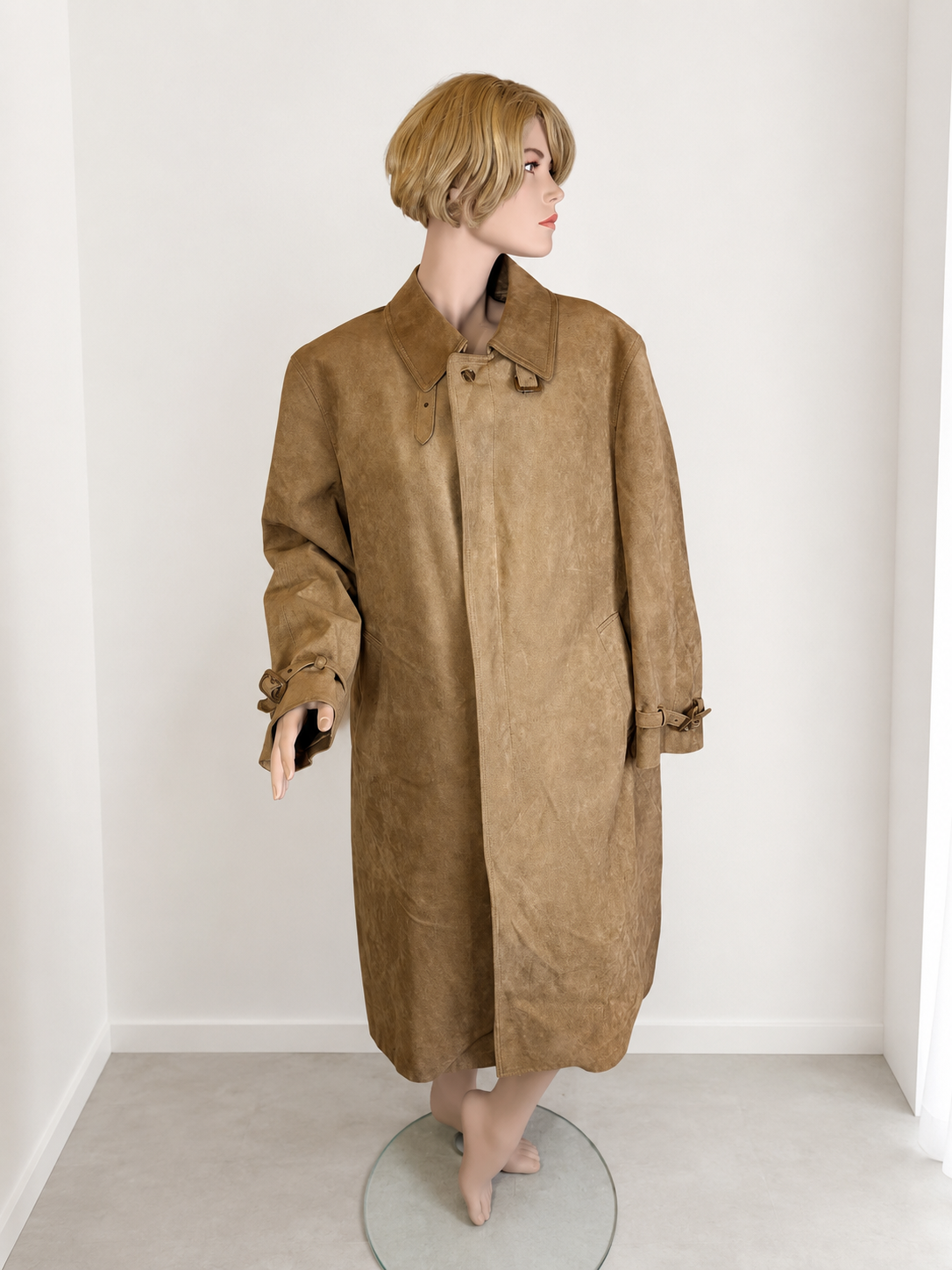 LODENFREY Vintage Herren Ledermantel mit Echtfellfutter Beige