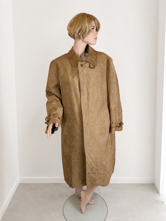LODENFREY Vintage Herren Ledermantel mit Echtfellfutter Beige