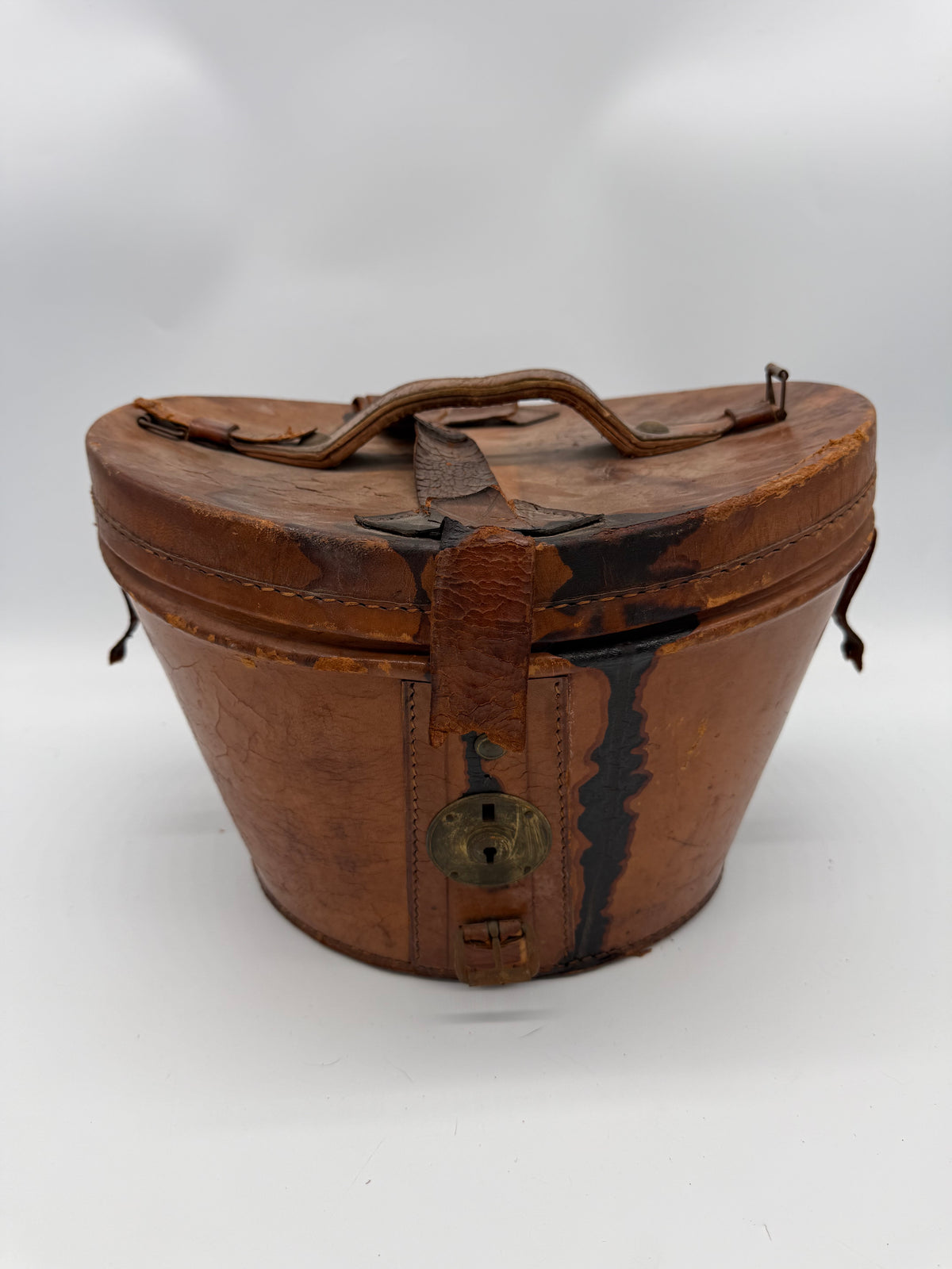Antiker Zylinder Hutkoffer Leder Rot Samt Vintage Hutschachtel Hutbox um 1900