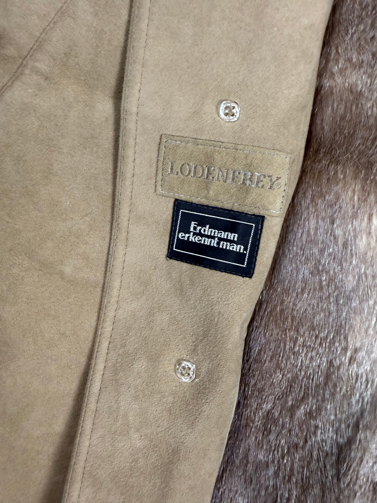 LODENFREY Vintage Herren Ledermantel mit Echtfellfutter Beige